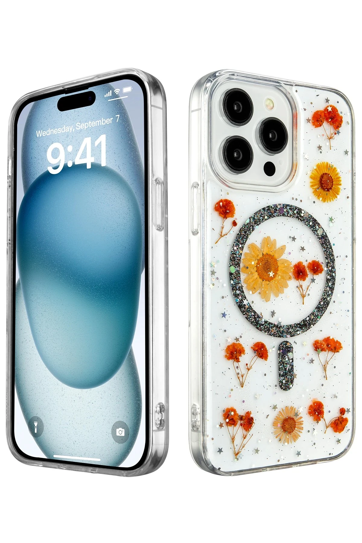Newface iPhone 14 Pro Kılıf Daisy Simli Magsafe Kapak - Siyah
