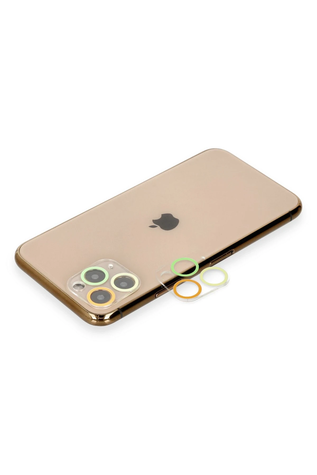 Newface iPhone 11 Pro Max Renkli Kamera Lens Koruma Cam - Sarı-Turuncu