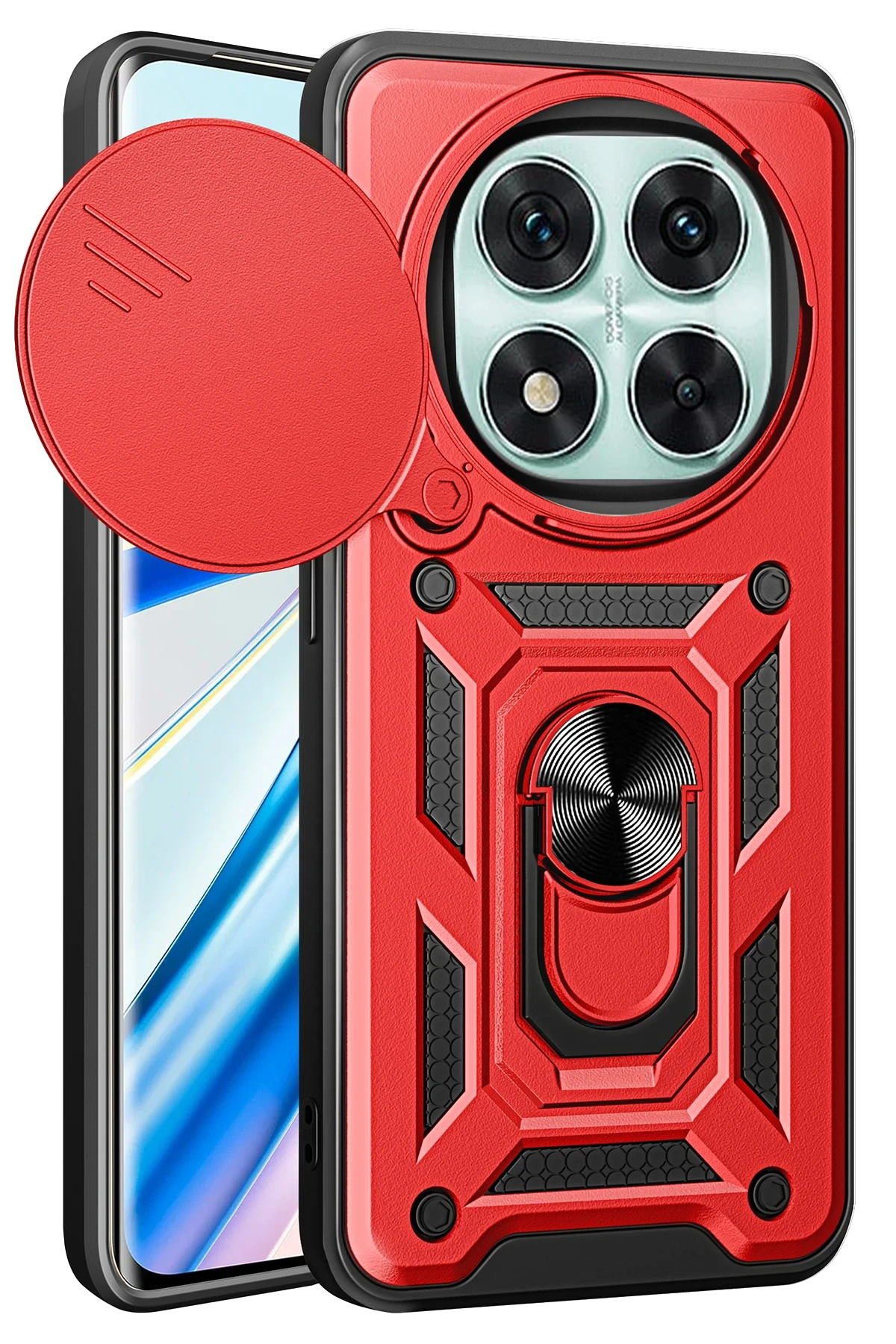Newface Xiaomi Redmi Note 14 Pro 5G Kılıf Pars Lens Yüzüklü Silikon - Kırmızı