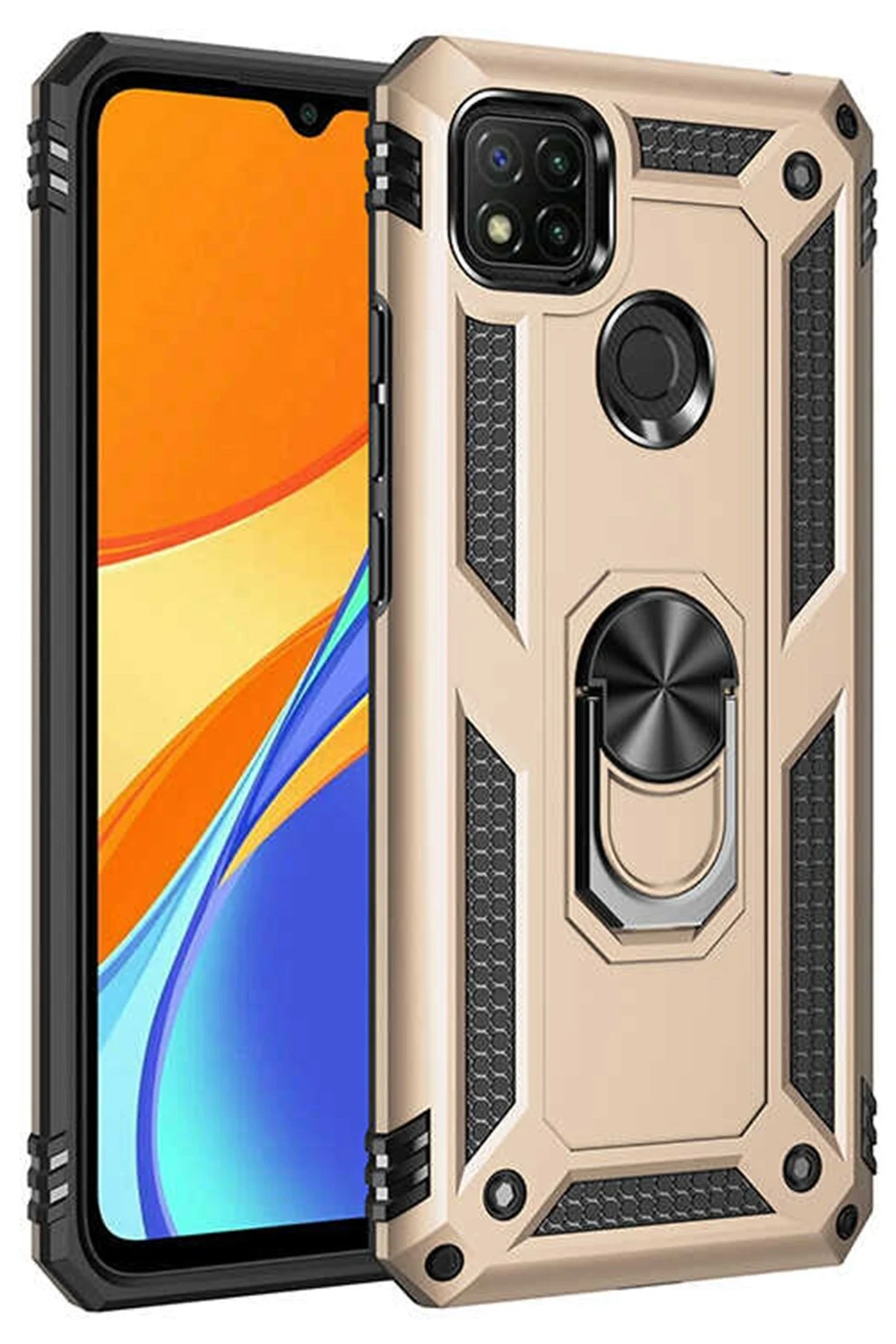 Newface Xiaomi Redmi 9C Kılıf Sofya Yüzüklü Silikon Kapak - Gold