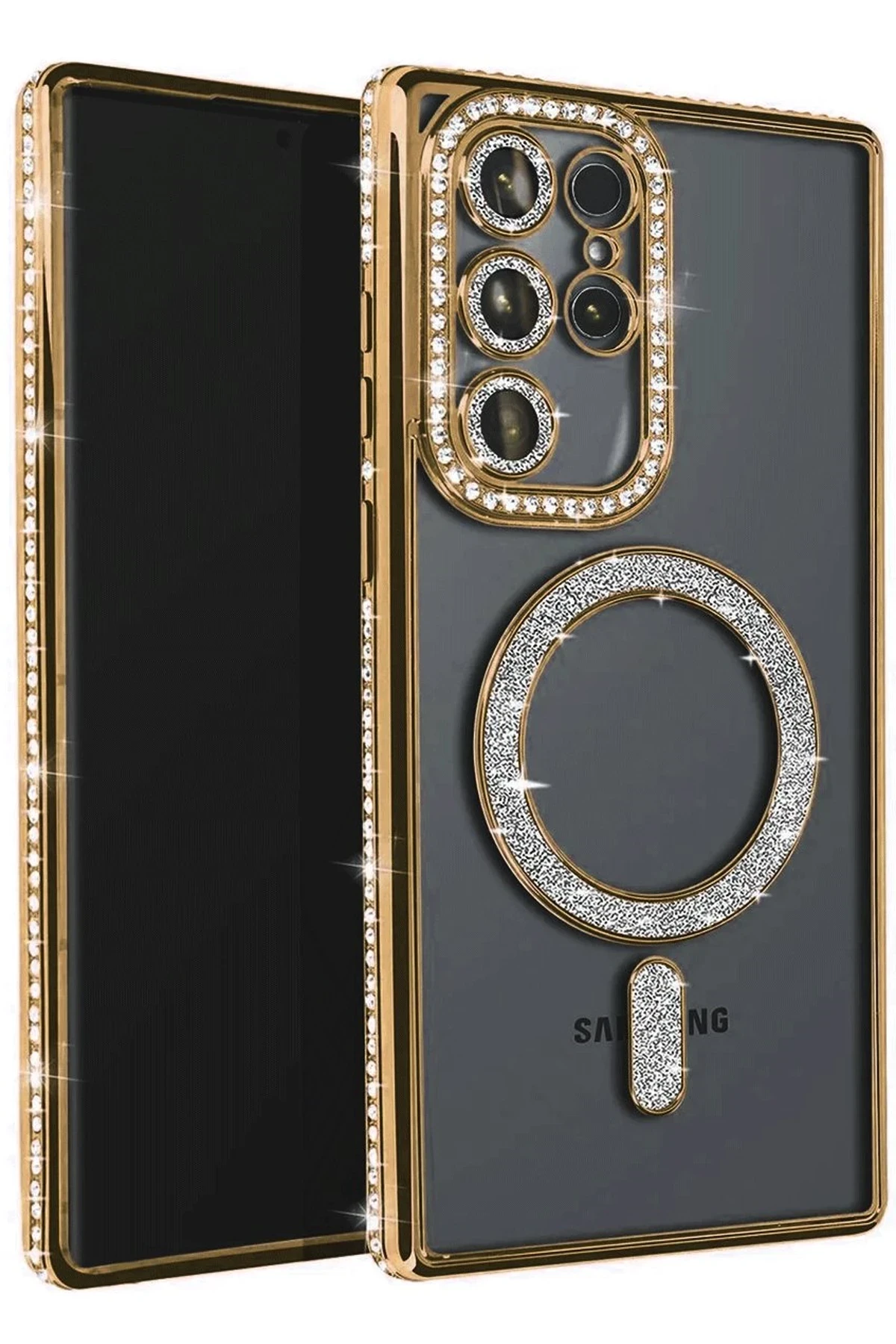 Newface Samsung Galaxy S23 Ultra Joke Simli Magneticsafe Kılıf - Gold