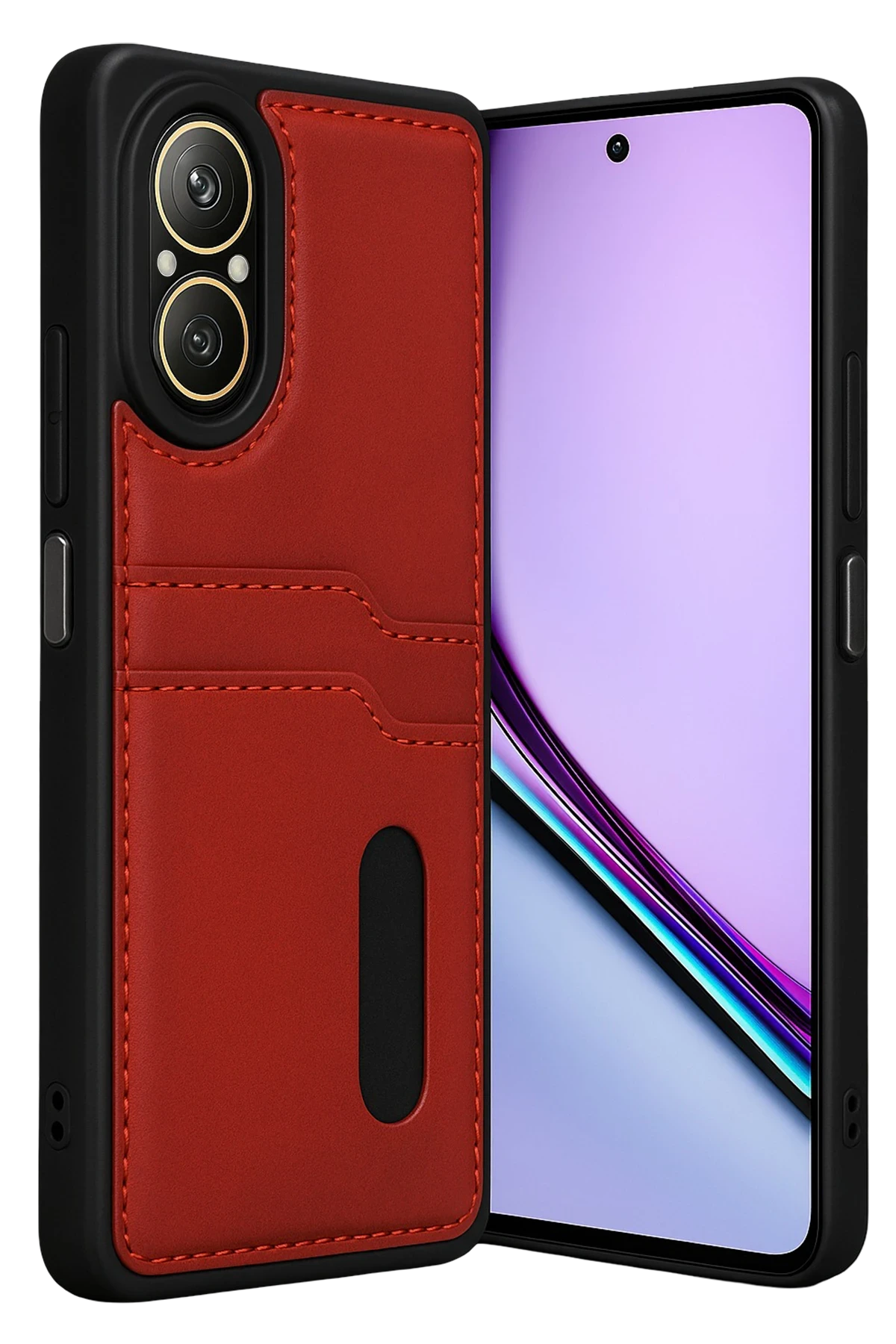 Newface Realme 12 Lite Kılıf Sara Kartvizitli Deri Kılıf - Kırmızı