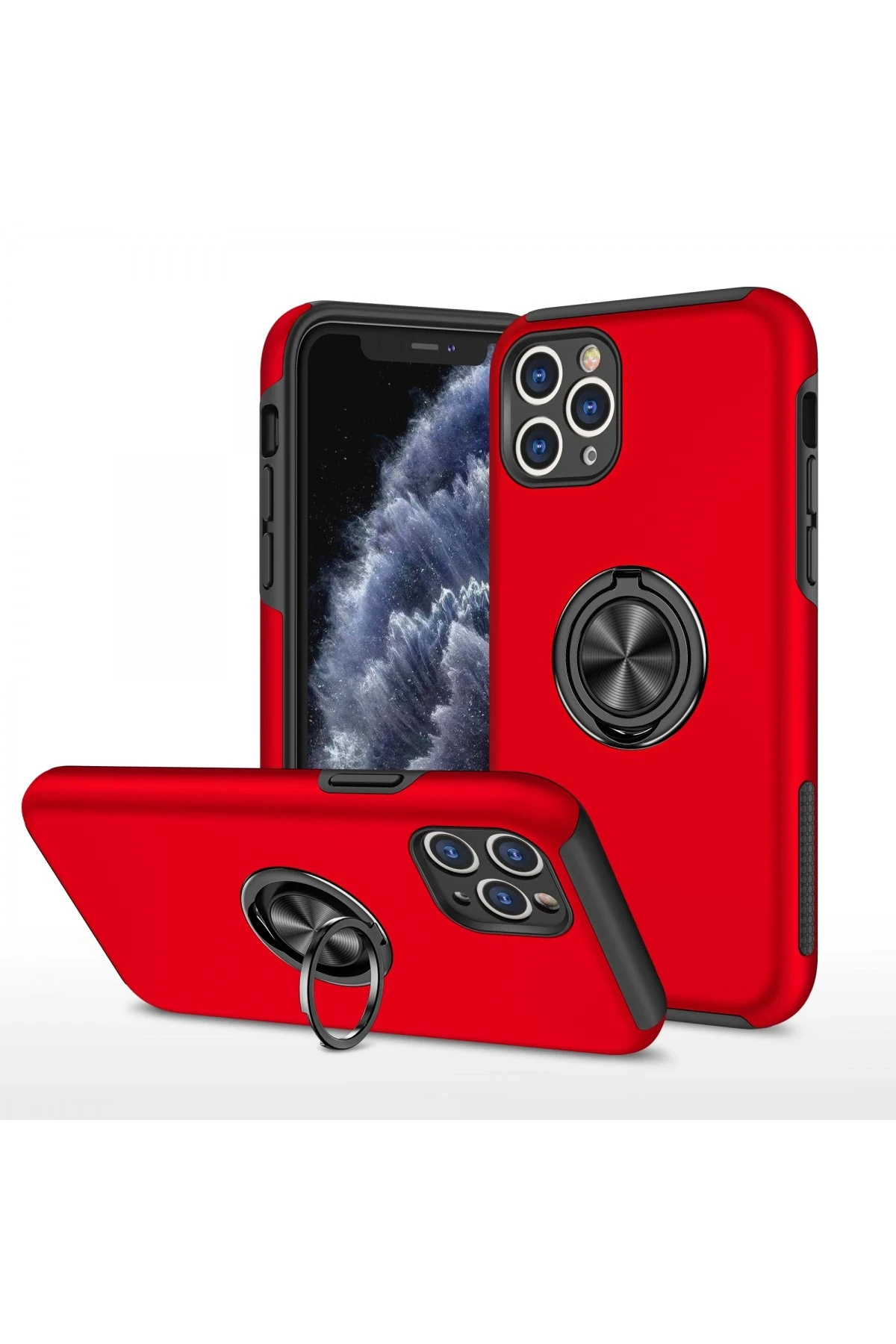 Newface iPhone 11 Pro Max Kılıf Elit Yüzüklü Kapak - Kırmızı