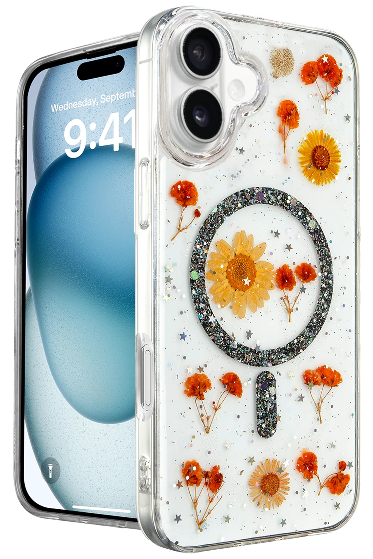 Newface iPhone 16 Kılıf Daisy Simli Magsafe Kapak - Siyah