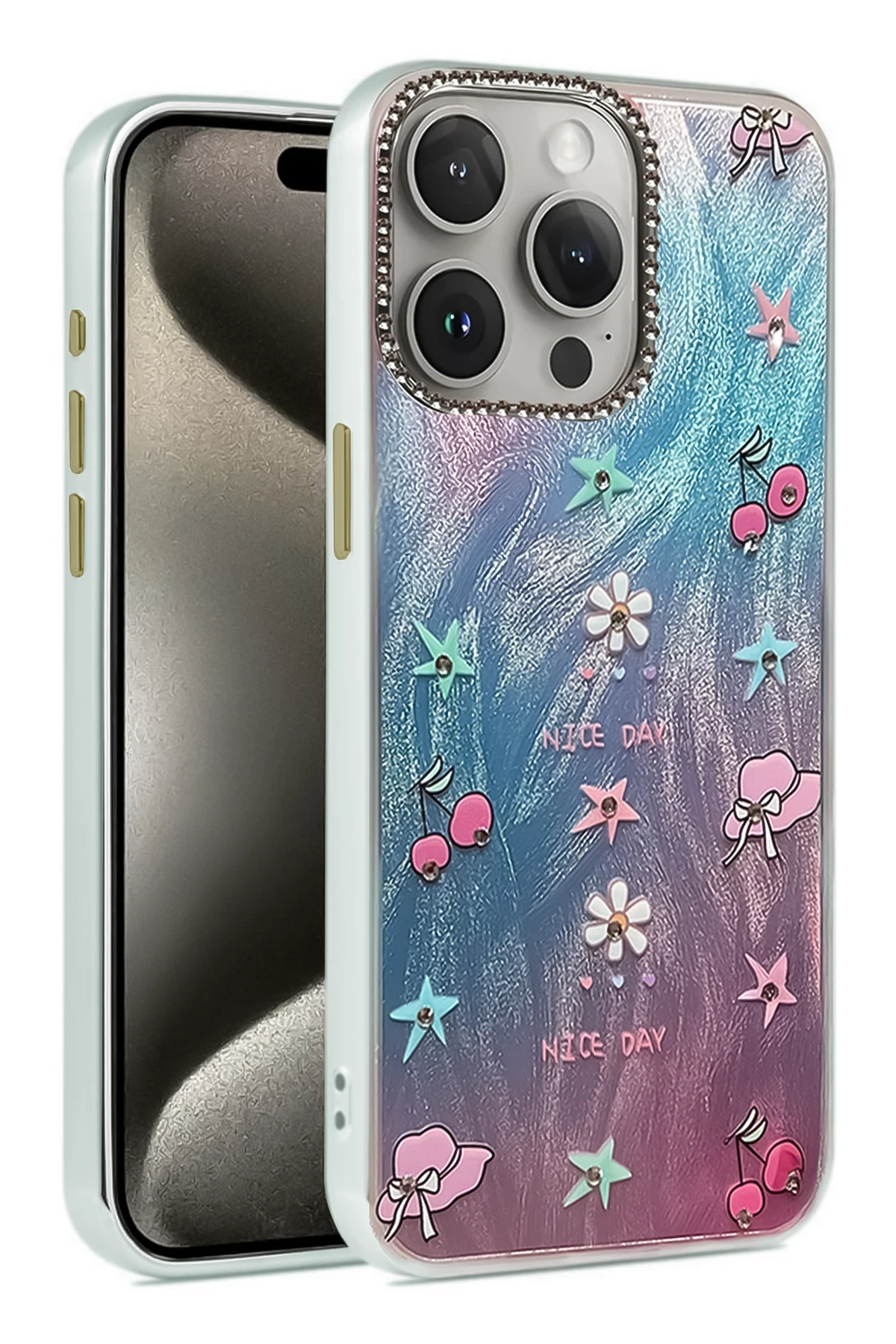 Newface iPhone 15 Pro Kılıf Blade Aynalı Desenli Kapak - Desen 4