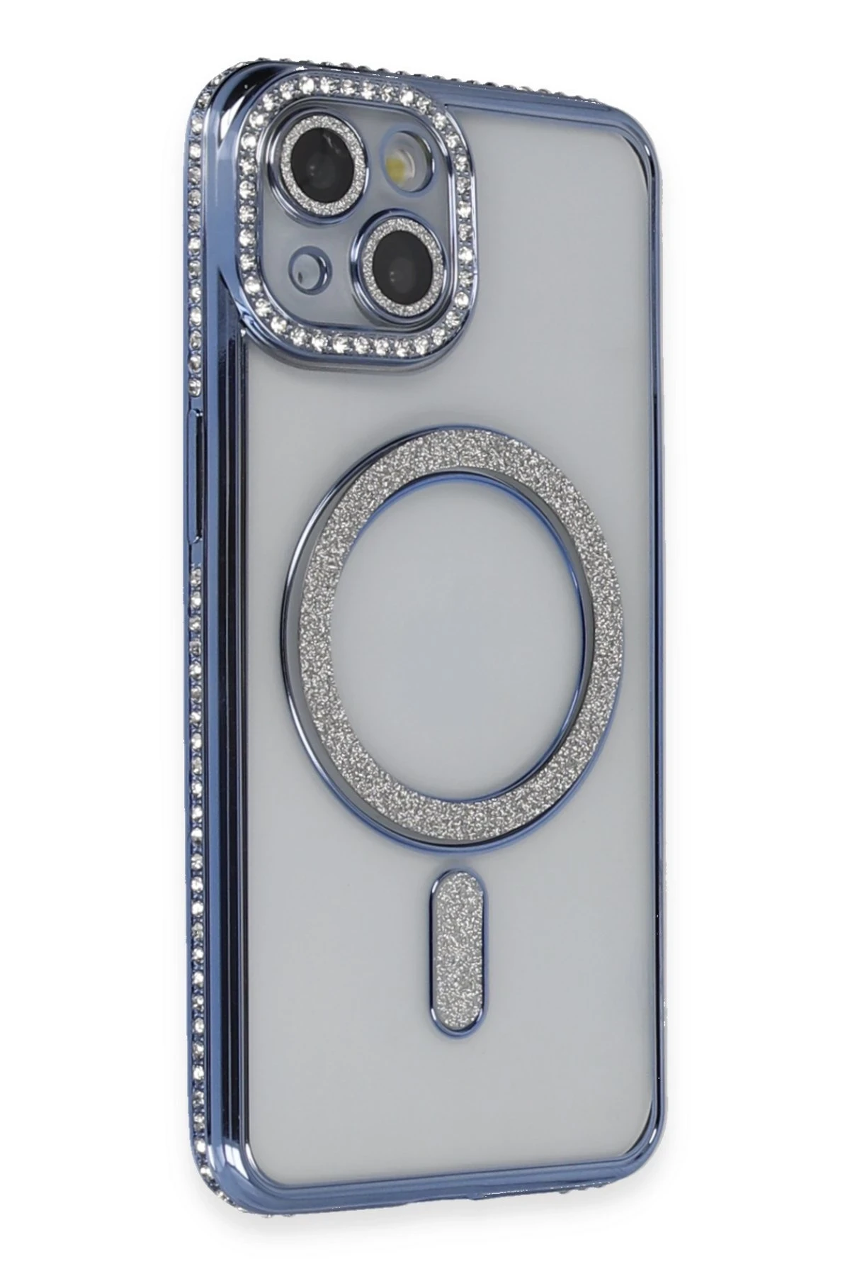Newface iPhone 14 Kılıf Joke Simli Magneticsafe Kılıf - Mavi