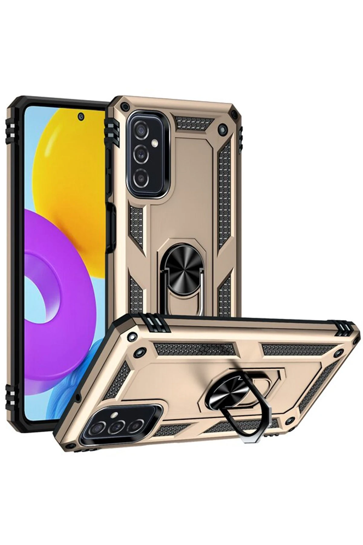 Newface Samsung Galaxy M52 5G Kılıf Sofya Yüzüklü Silikon Kapak - Gold