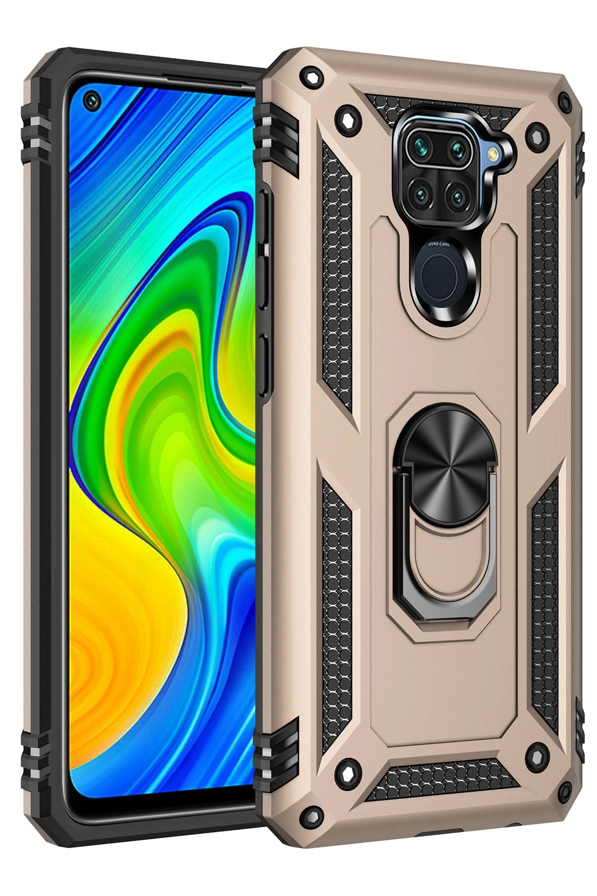 Newface Xiaomi Redmi Note 9 Kılıf Sofya Yüzüklü Silikon Kapak - Gold