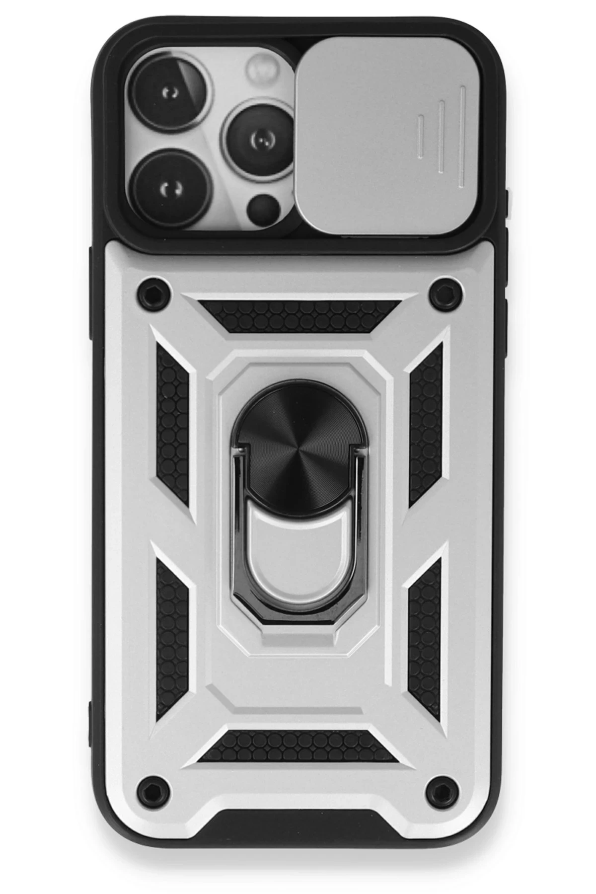 Newface iPhone 15 Pro Max Kılıf Pars Lens Yüzüklü Silikon - Gümüş