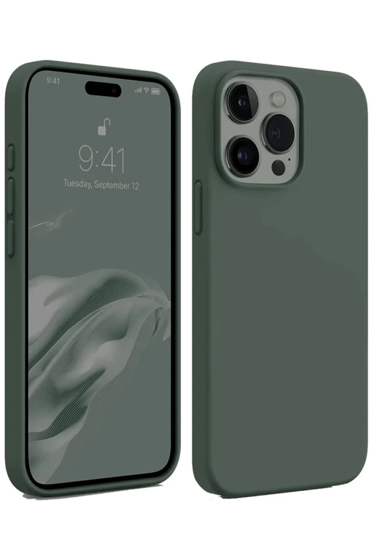 Newface iPhone 15 Pro Max Kılıf First Silikon - Koyu Yeşil