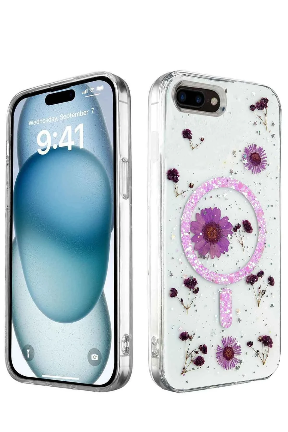 Newface iPhone 7 Kılıf Daisy Simli Magsafe Kapak - Mor