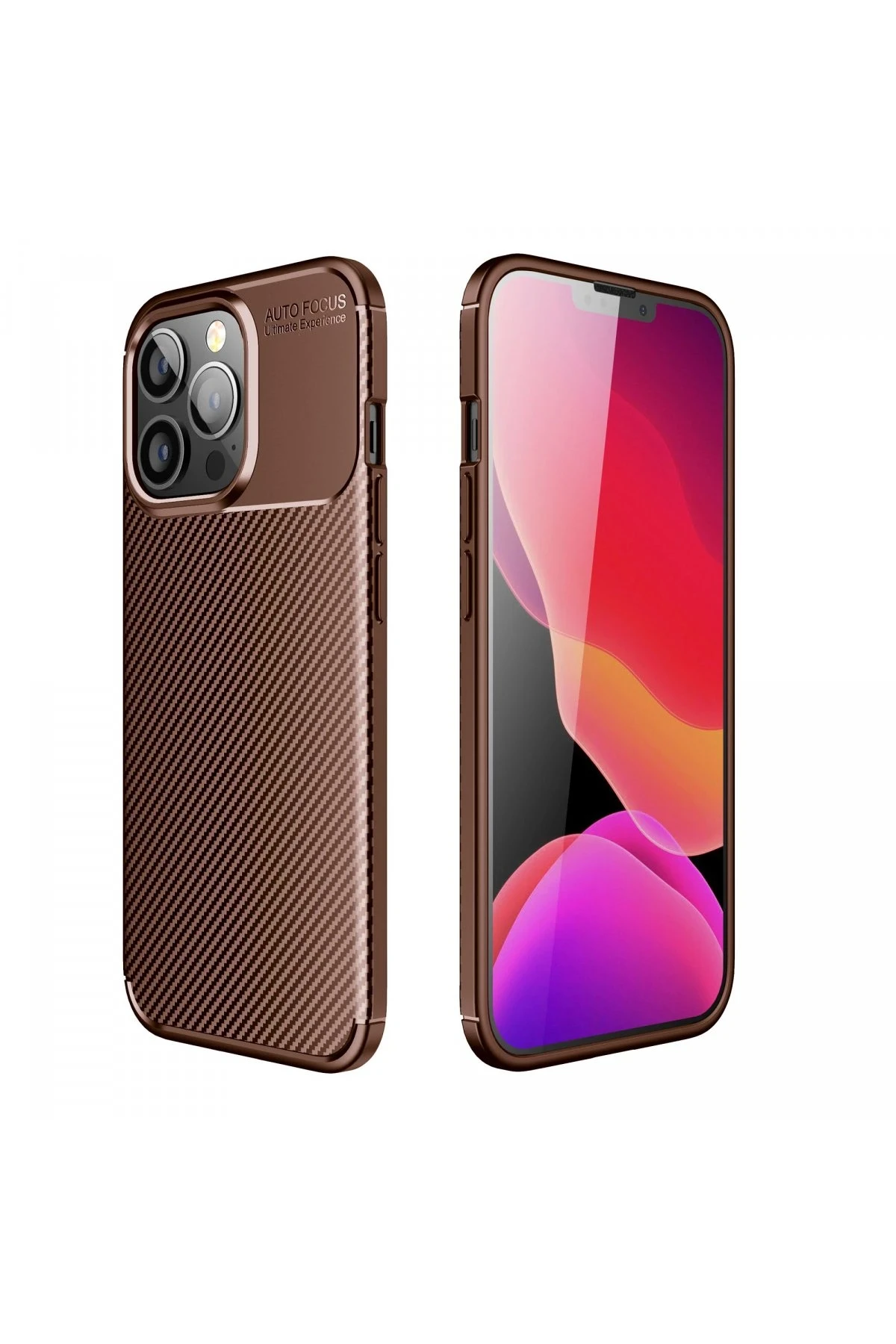 Newface iPhone 13 Pro Kılıf Auto Focus Karbon Kapak - Kahverengi