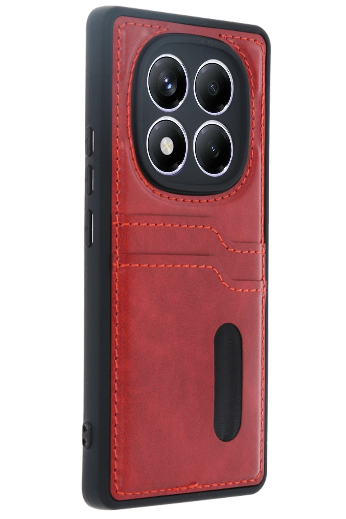 Newface Xiaomi Redmi Note 14 Pro 5G Kılıf Sara Kartvizitli Deri Kılıf - Kırmızı