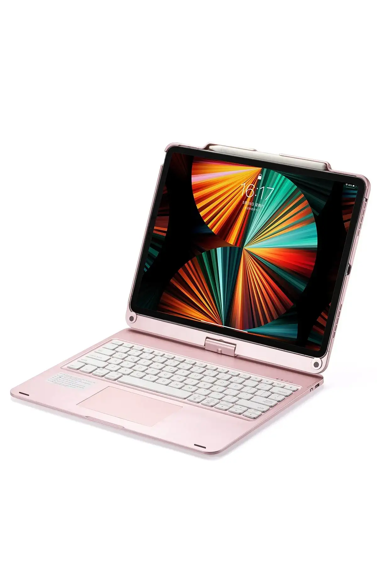 Newface iPad Pro 12.9 (2021) Kılıf Magic Dönen Klavyeli Tablet Kılıf - Pembe