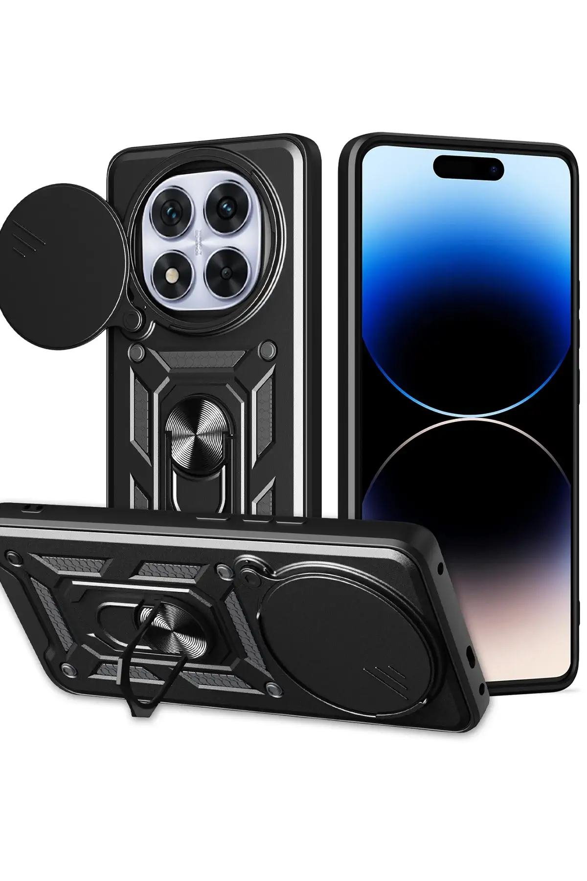 Newface Xiaomi Redmi Note 14 Pro Plus Kılıf Pars Lens Yüzüklü Silikon - Siyah