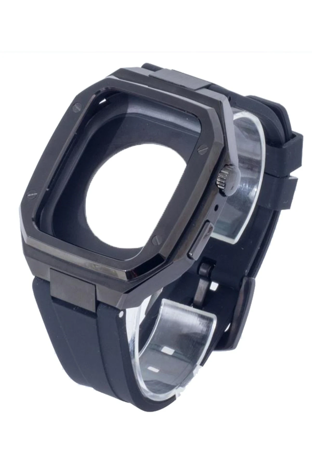 Newface Apple Watch 44mm KR402 Metal Kasa Silikon Kordon - Siyah