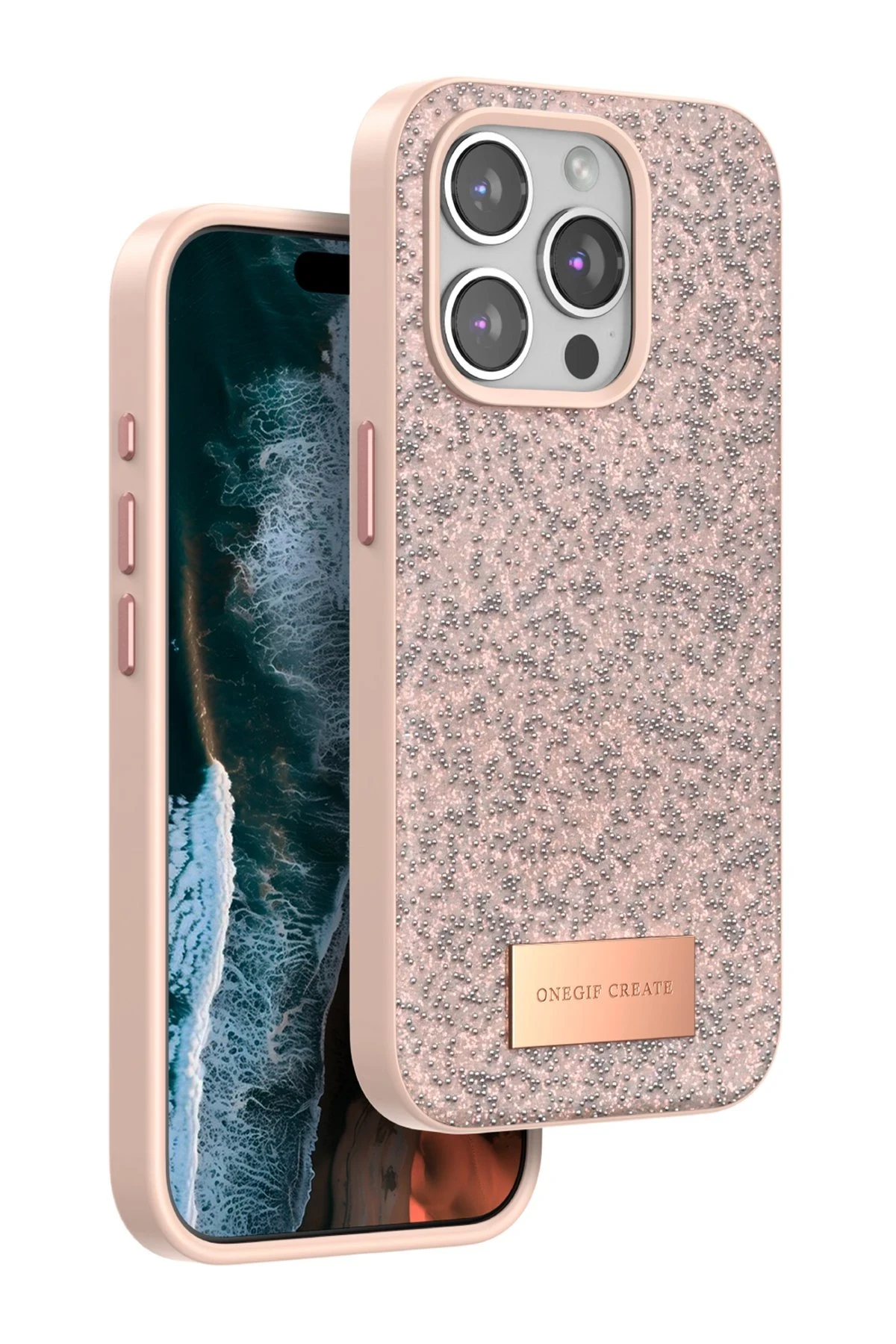 Onegif iPhone 14 Pro Bright Simli Kapak - Pembe