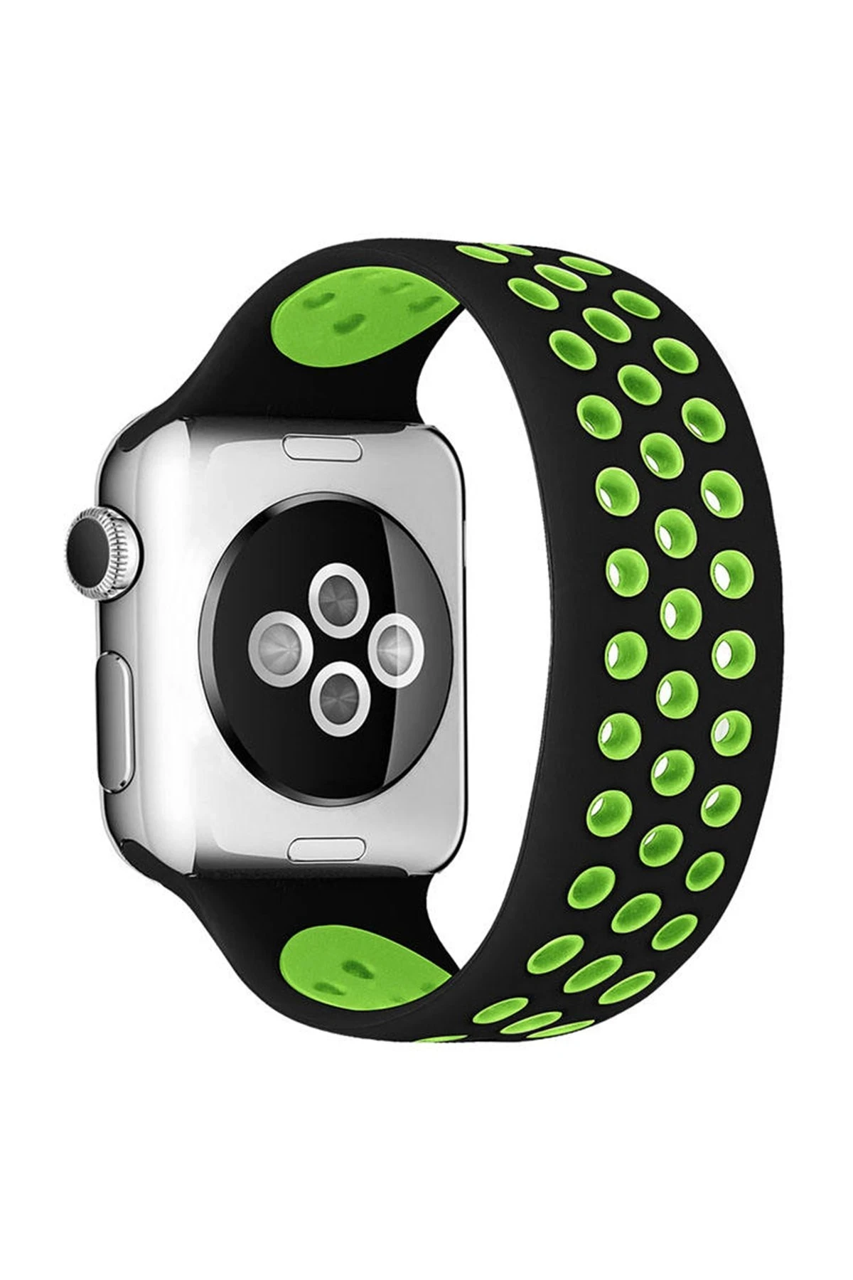 Newface Apple Watch 38mm Ayarlı Delikli Silikon Kordon - Siyah-Yeşil