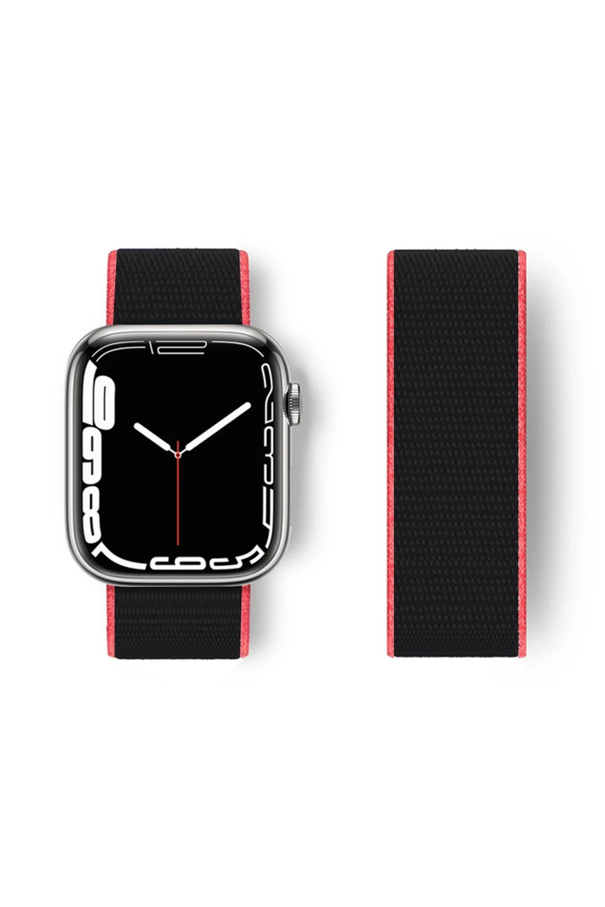 Newface Apple Watch 38mm Hasırlı Cırtcırtlı Kordon - Pembe-Siyah