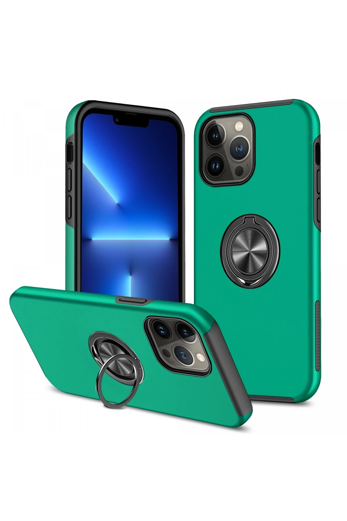 Newface iPhone 13 Pro Kılıf Elit Yüzüklü Kapak - Yeşil