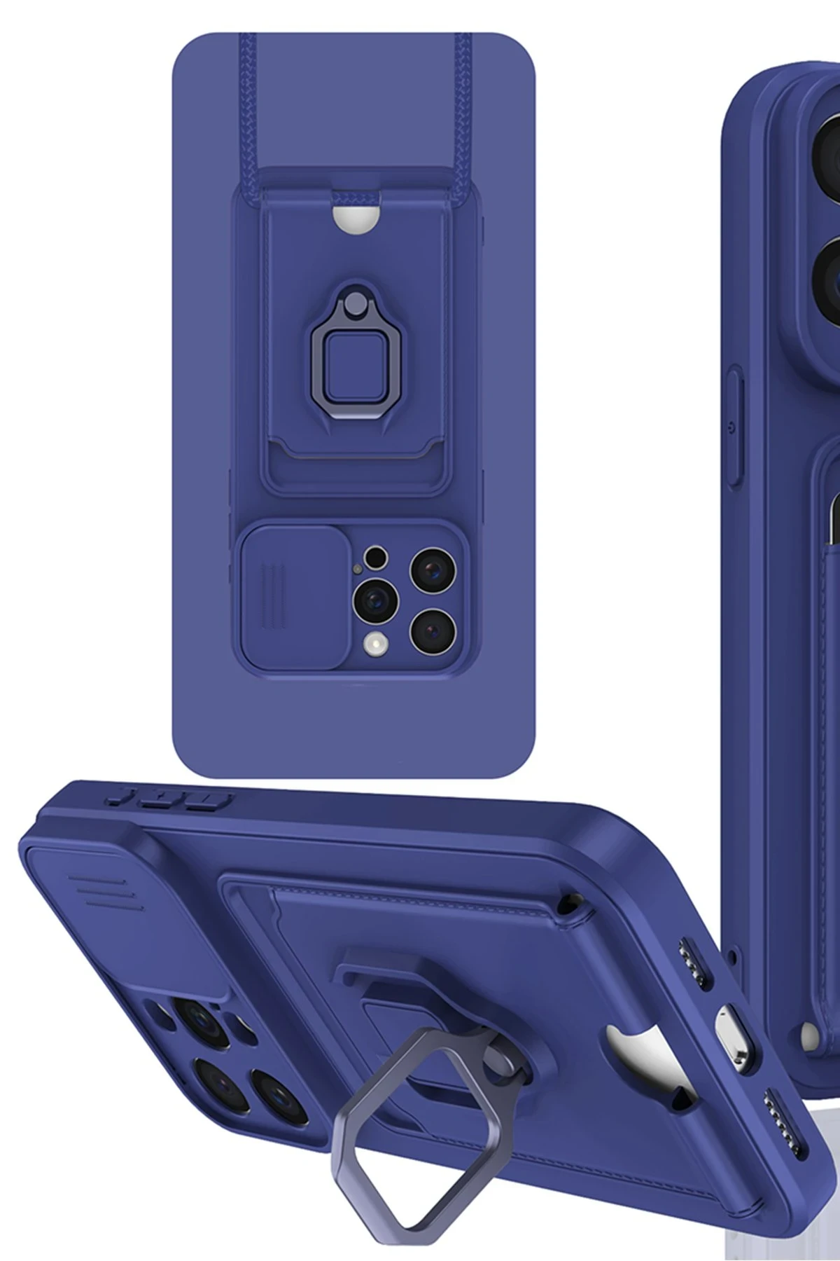 Newface iPhone 15 Pro Kılıf Zuma Kartvizitli Yüzüklü Silikon - Lacivert