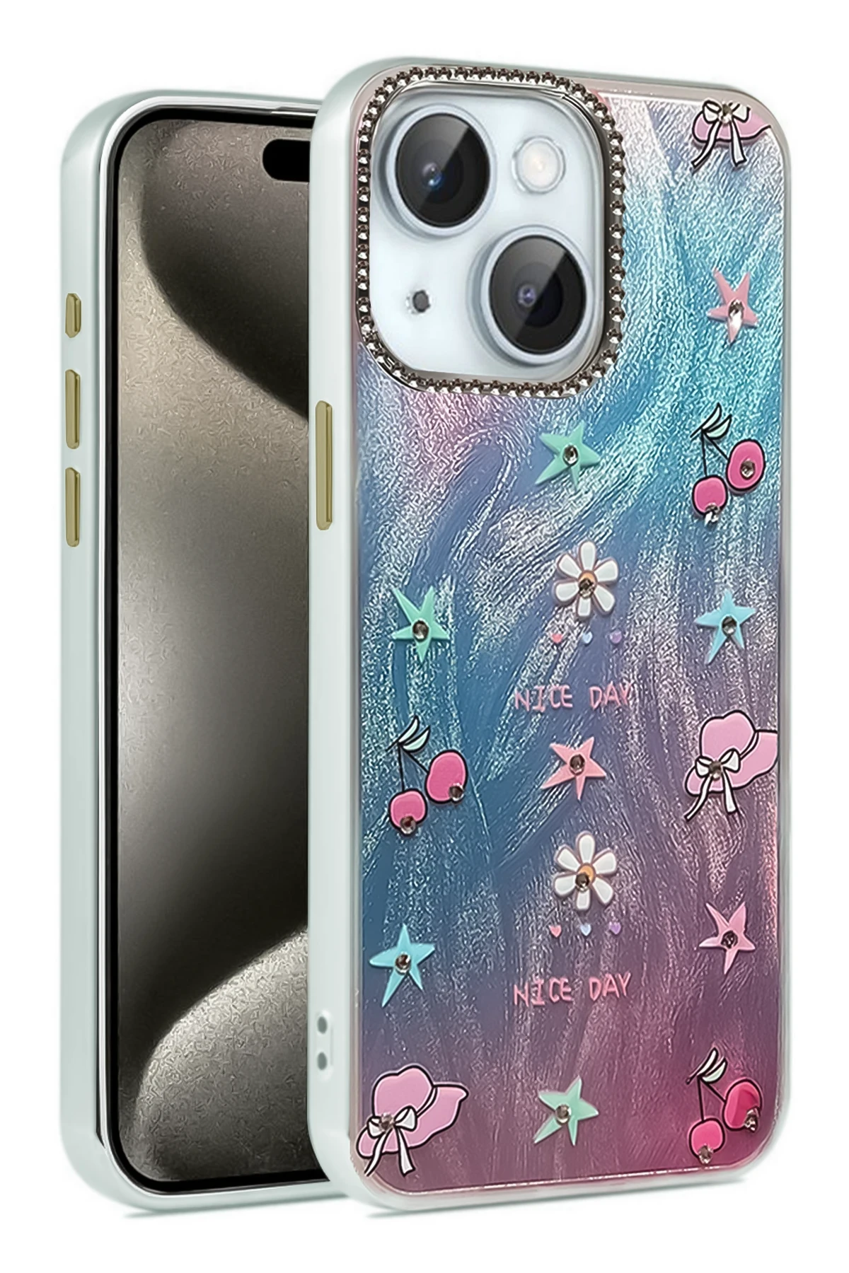 Newface iPhone 15 Plus Kılıf Blade Aynalı Desenli Kapak - Desen 4