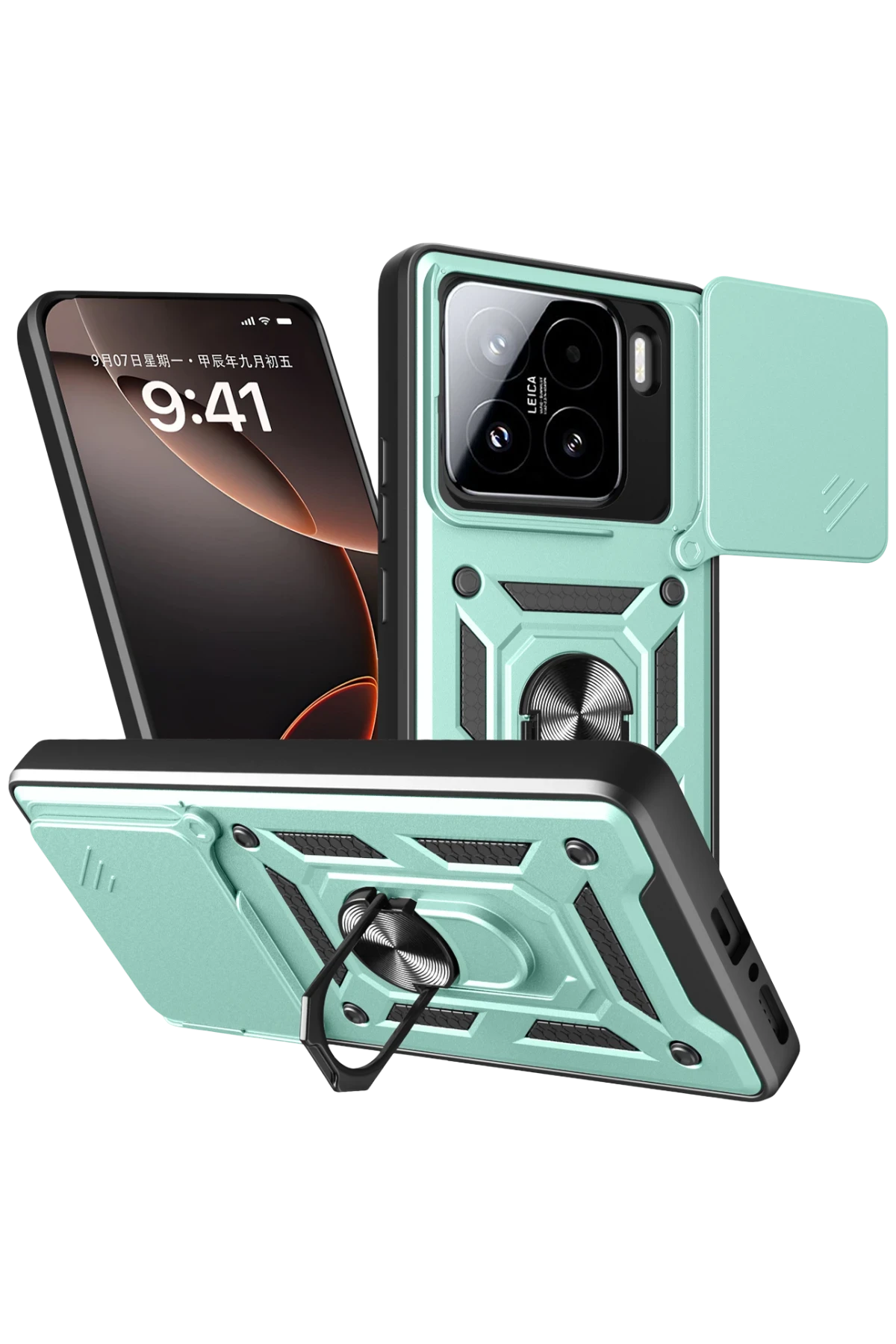 Newface Xiaomi Mi 15 Kılıf Pars Lens Yüzüklü Silikon - Yeşil