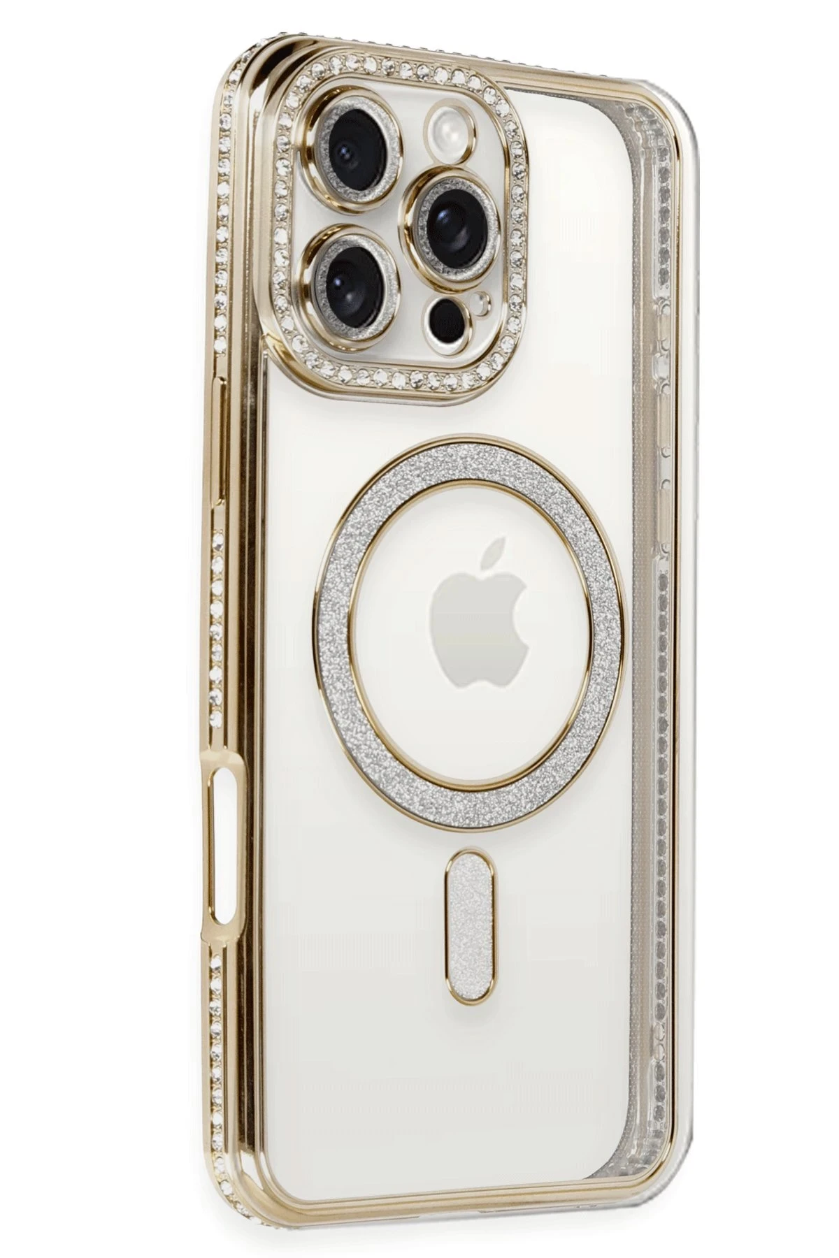 Newface iPhone 16 Pro Max Kılıf Joke Simli Magneticsafe Kılıf - Gold