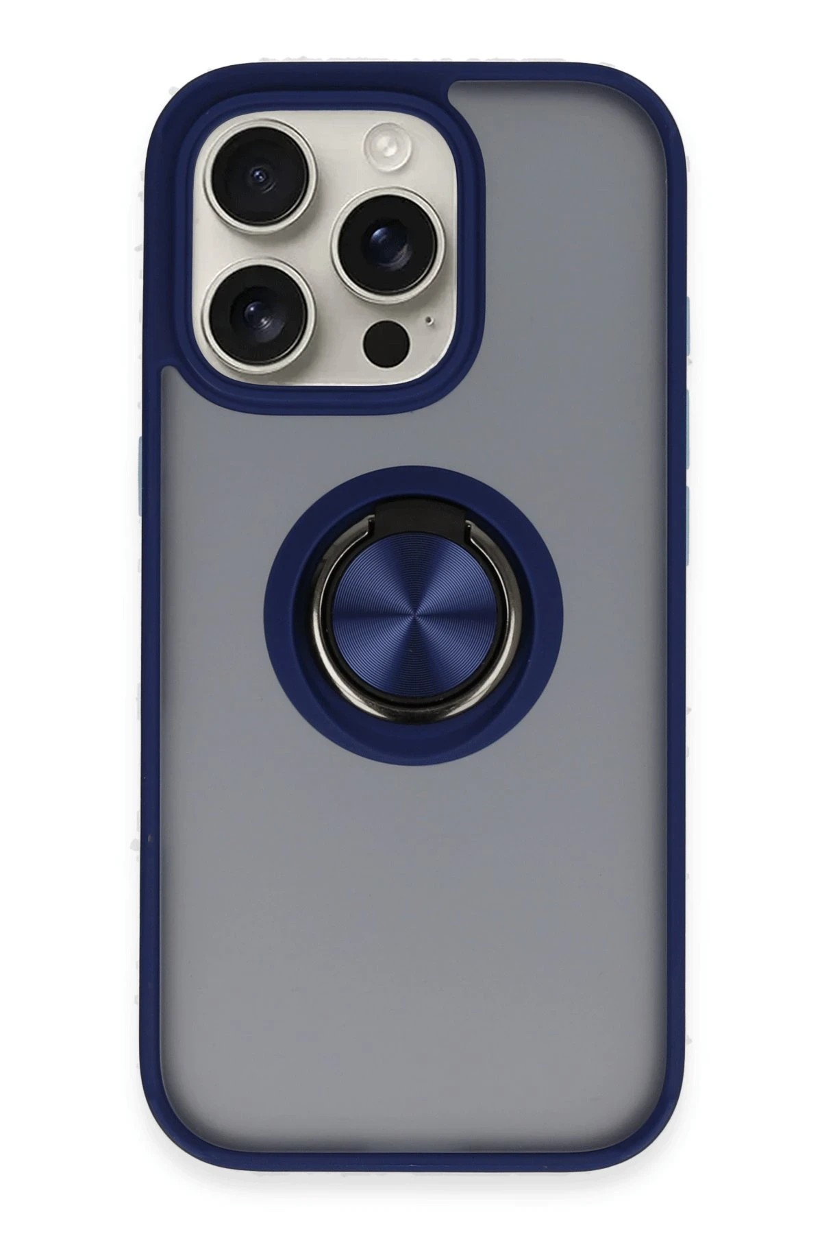 Newface iPhone 16 Pro Kılıf Montreal Yüzüklü Silikon Kapak - Lacivert