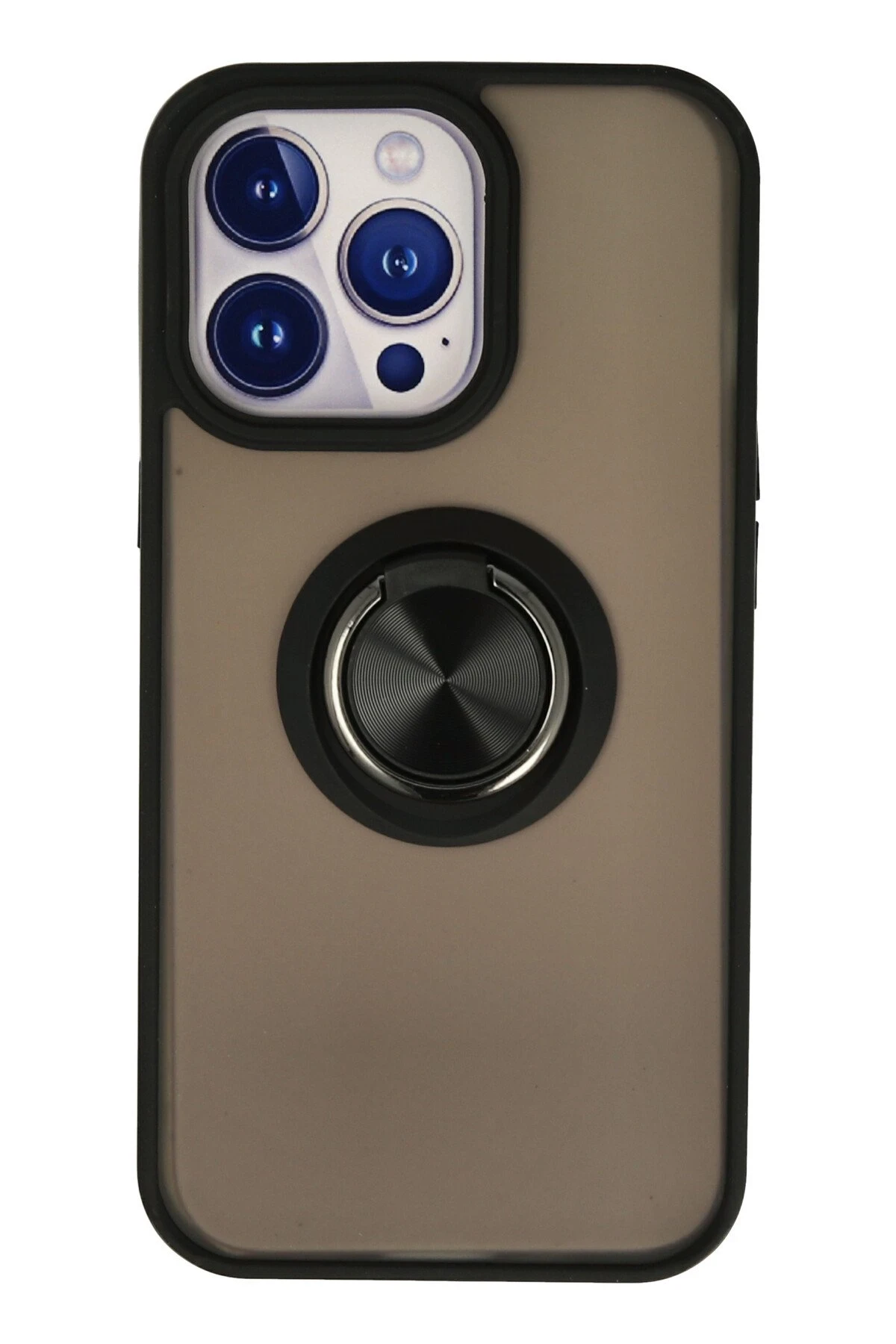 Newface iPhone 13 Pro Max Kılıf Montreal Yüzüklü Silikon Kapak - Siyah