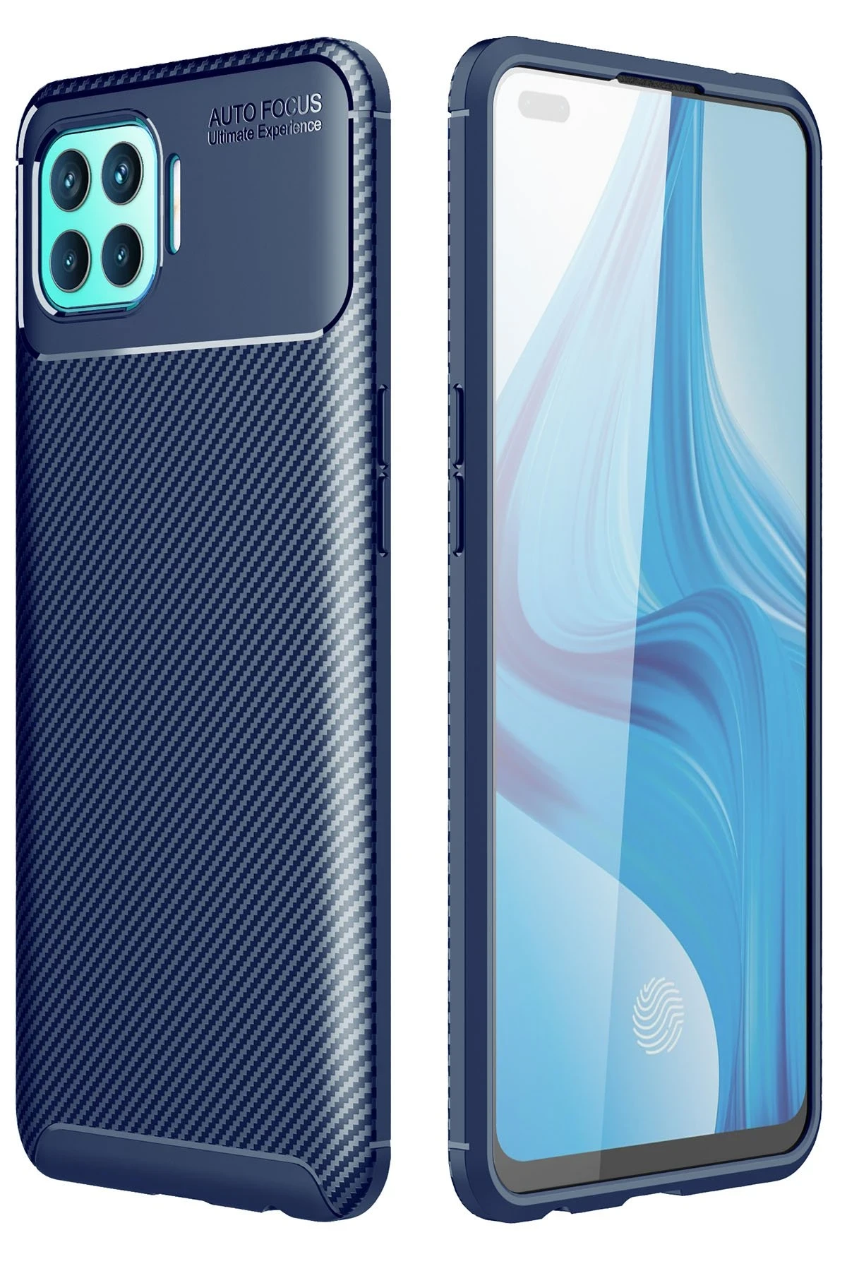 Newface Oppo Reno 4 Lite Kılıf Auto Focus Karbon Kapak - Lacivert