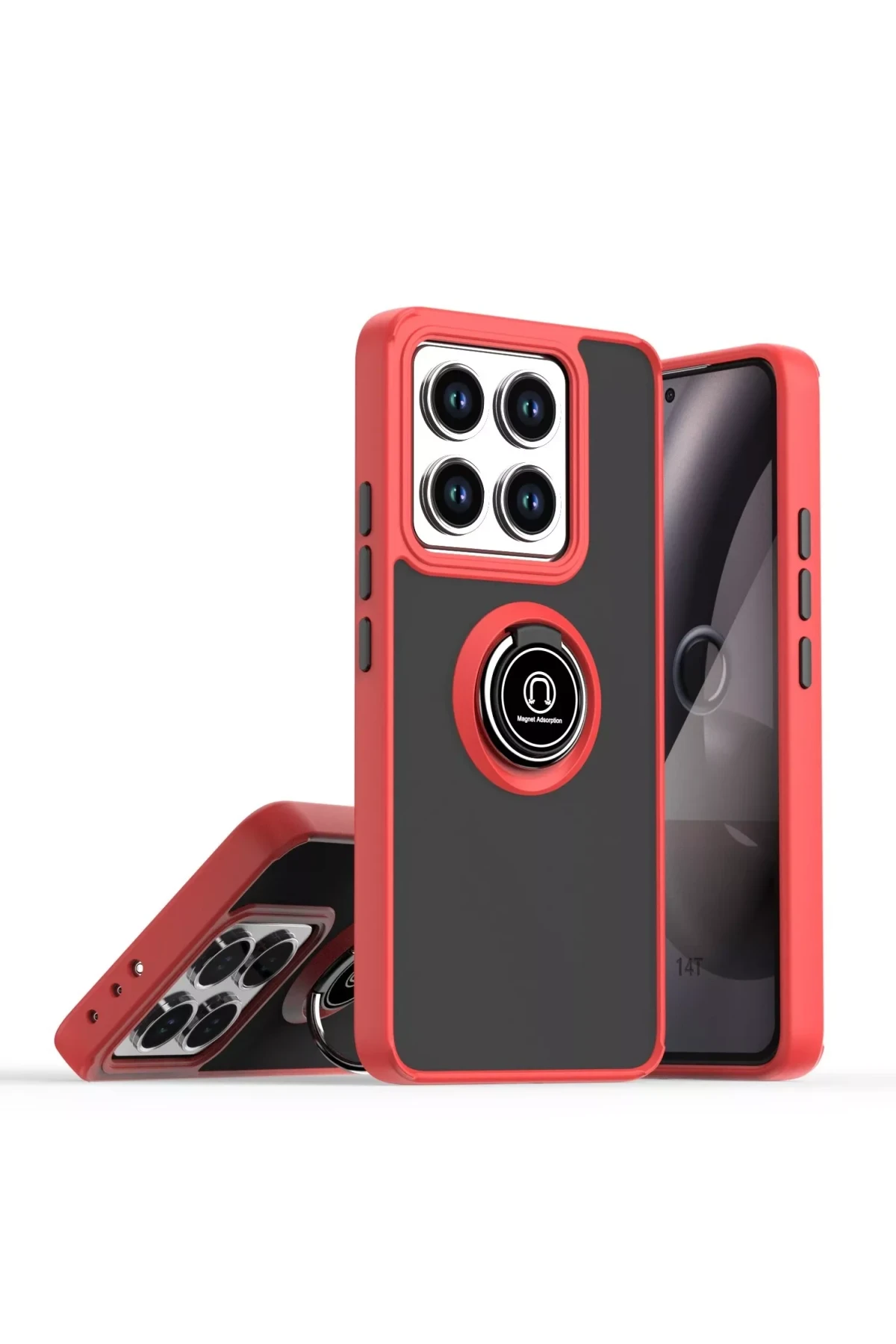 Newface Xiaomi Mi 14T Montreal Yüzüklü Silikon Kapak - Kırmızı