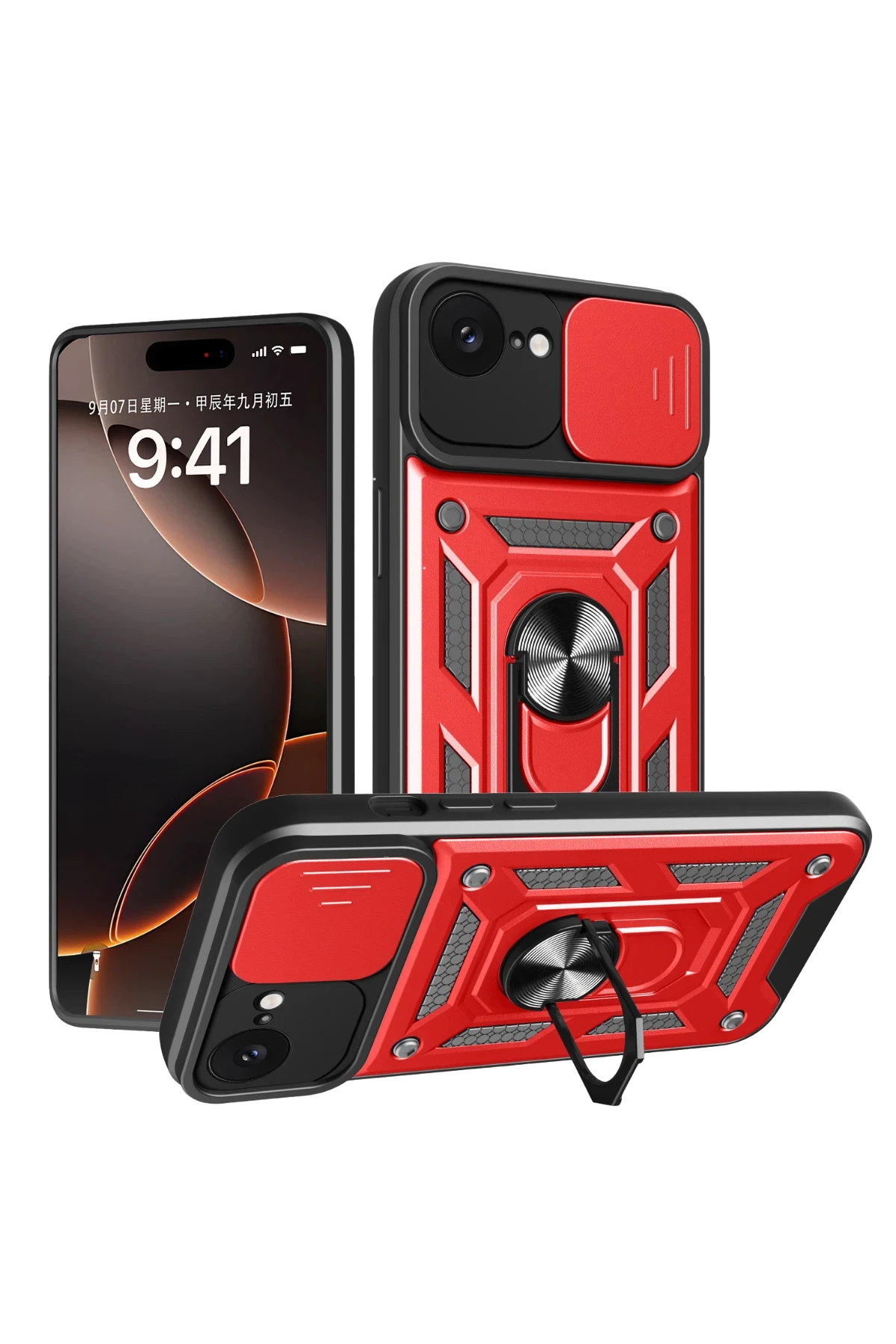 Newface iPhone 16E Kılıf Pars Lens Yüzüklü Silikon - Kırmızı