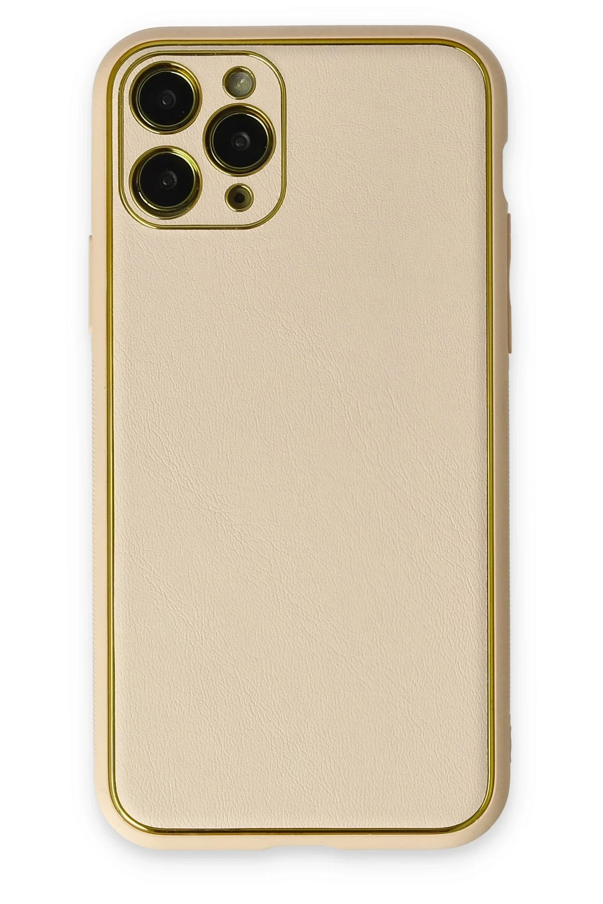 Newface iPhone 11 Pro Kılıf Coco Deri Silikon Kapak - Gold