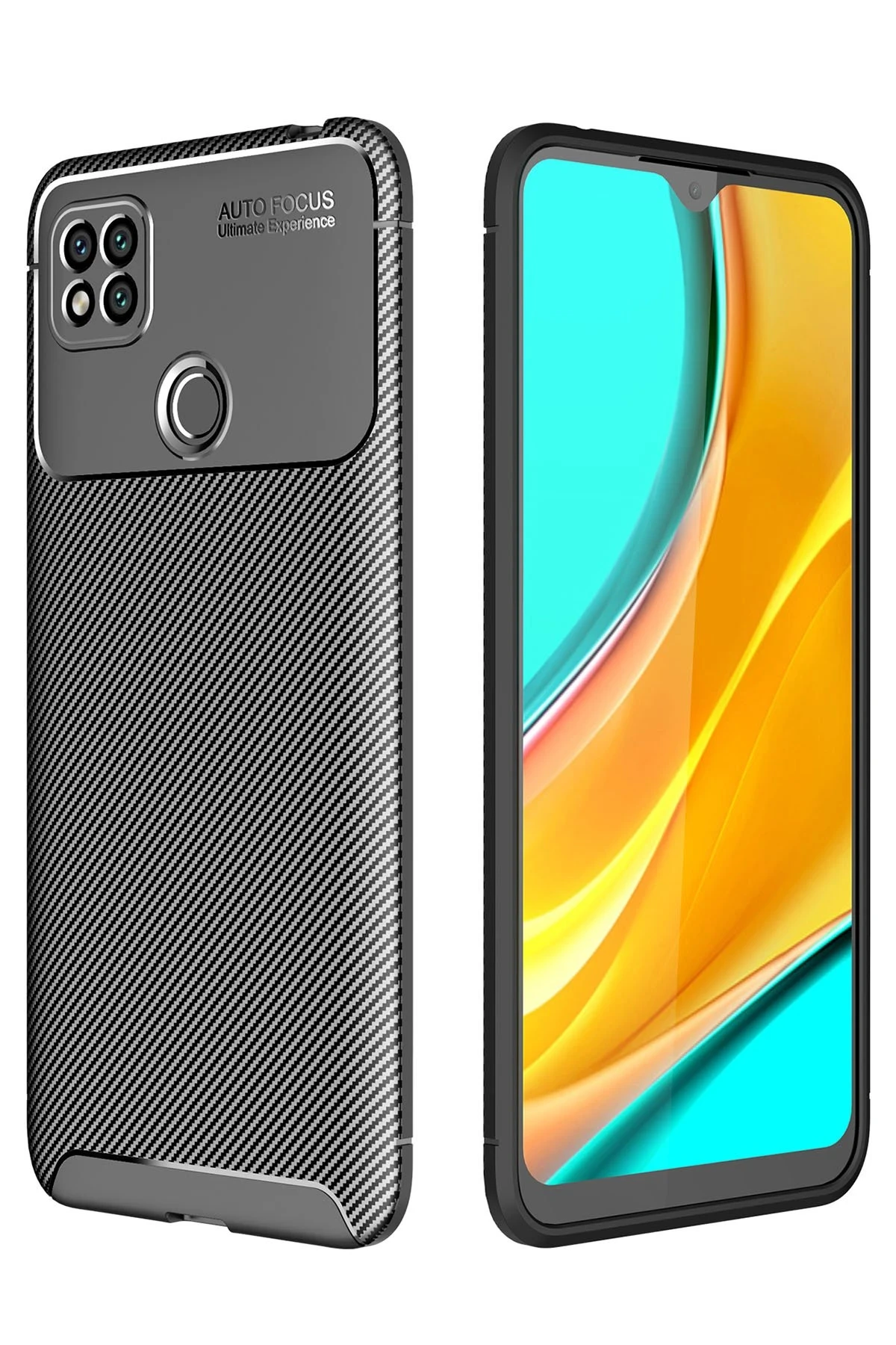 Newface Xiaomi Redmi 9C Kılıf Auto Focus Karbon Kapak - Siyah