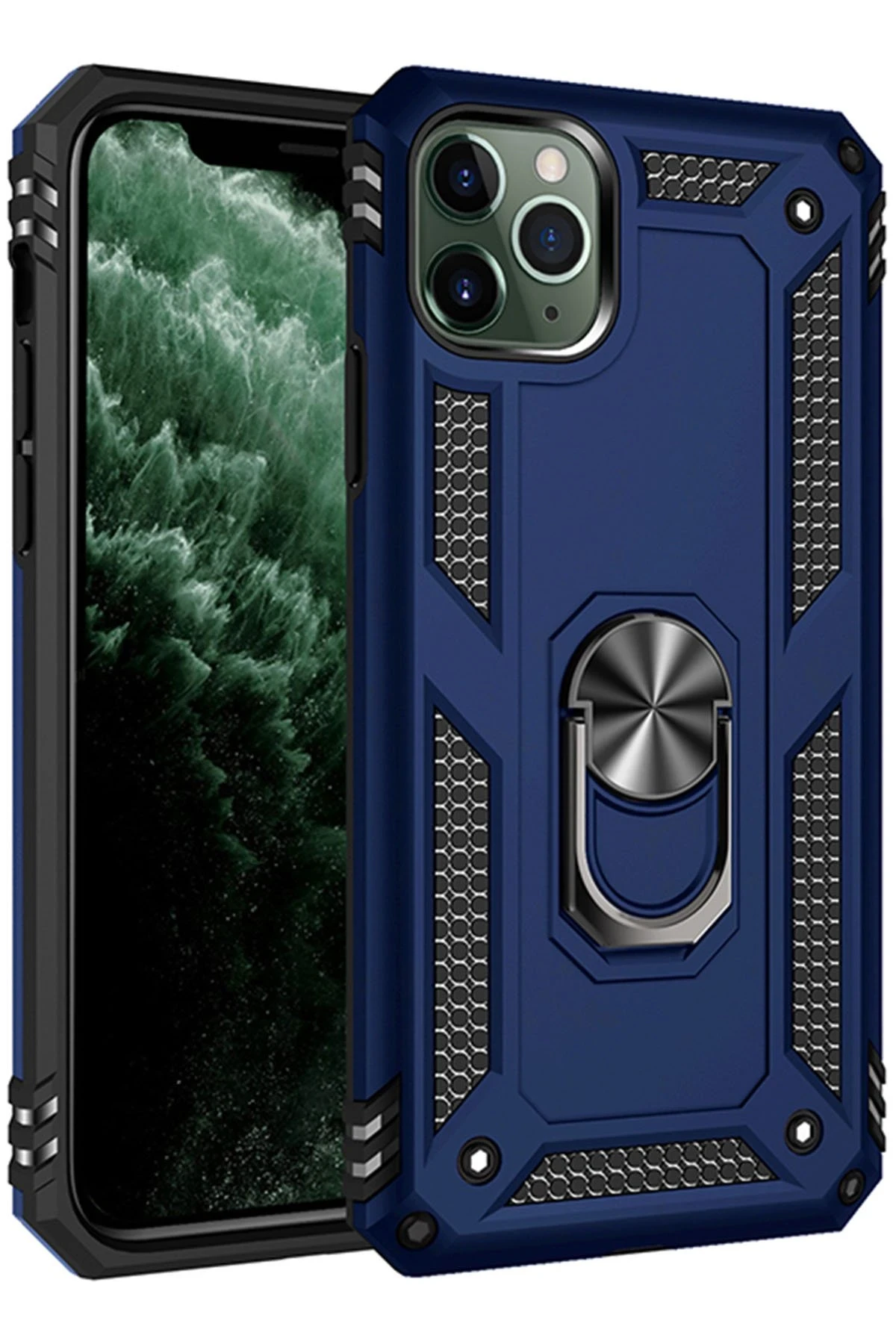 Newface iPhone 11 Pro Max Kılıf Sofya Yüzüklü Silikon Kapak - Lacivert