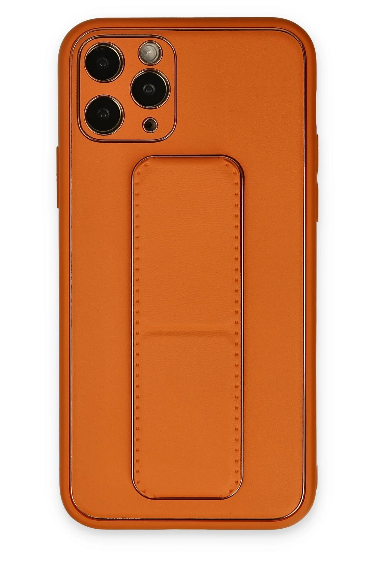 Newface iPhone 11 Pro Max Kılıf Coco Deri Standlı Kapak - Turuncu