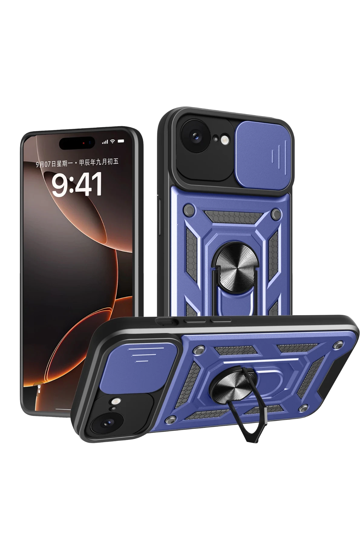 Newface iPhone 16E Kılıf Pars Lens Yüzüklü Silikon - Lacivert
