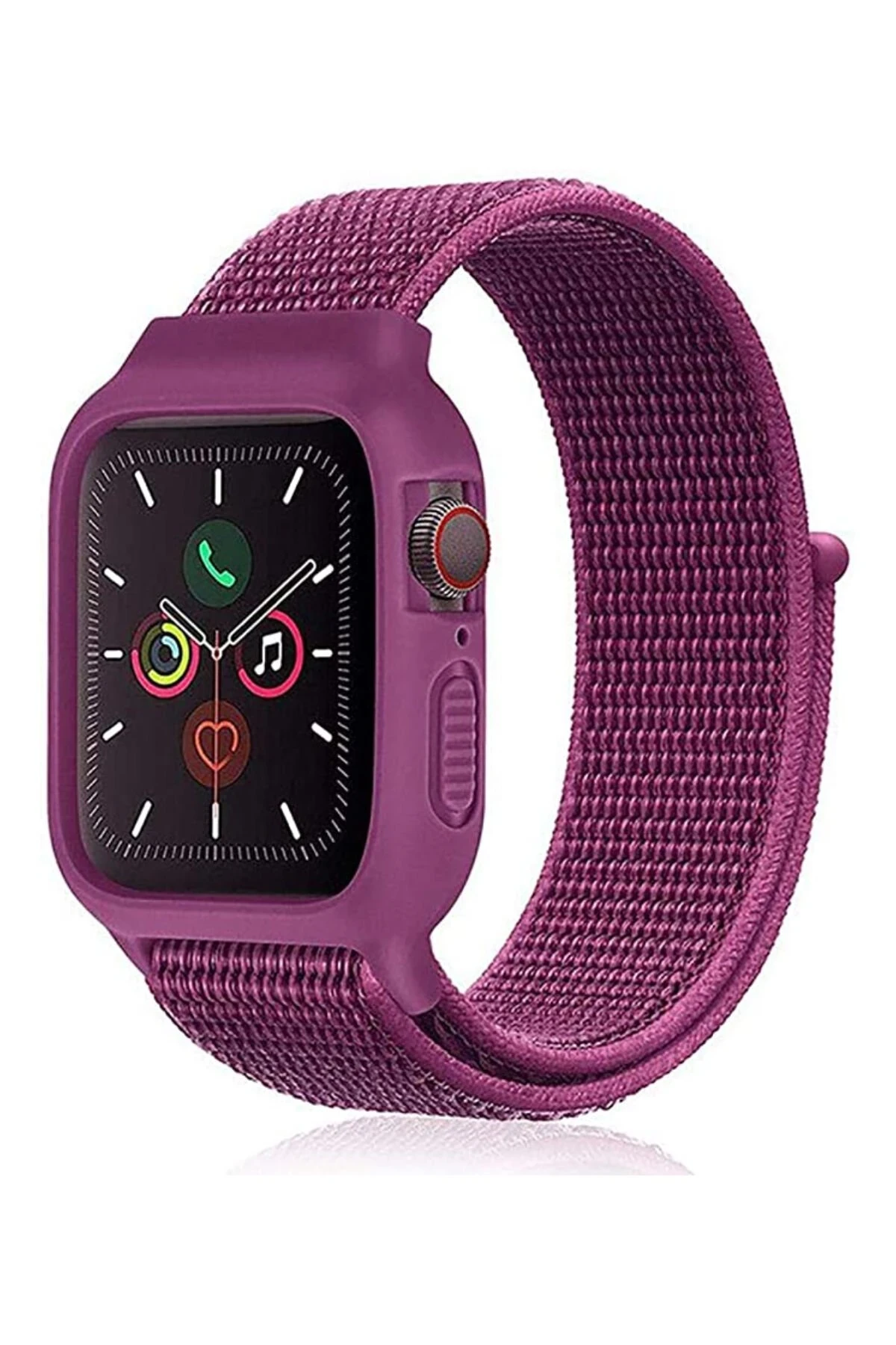 Newface Apple Watch 38mm Hasırlı Cırtcırtlı Kasalı Kordon - Fuşya