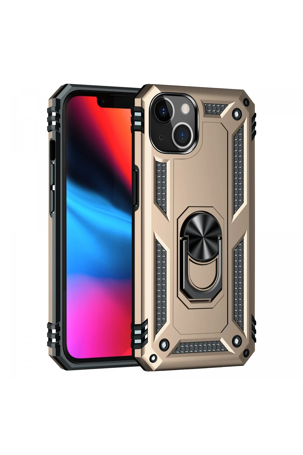 Newface iPhone 13 Kılıf Sofya Yüzüklü Silikon Kapak - Gold