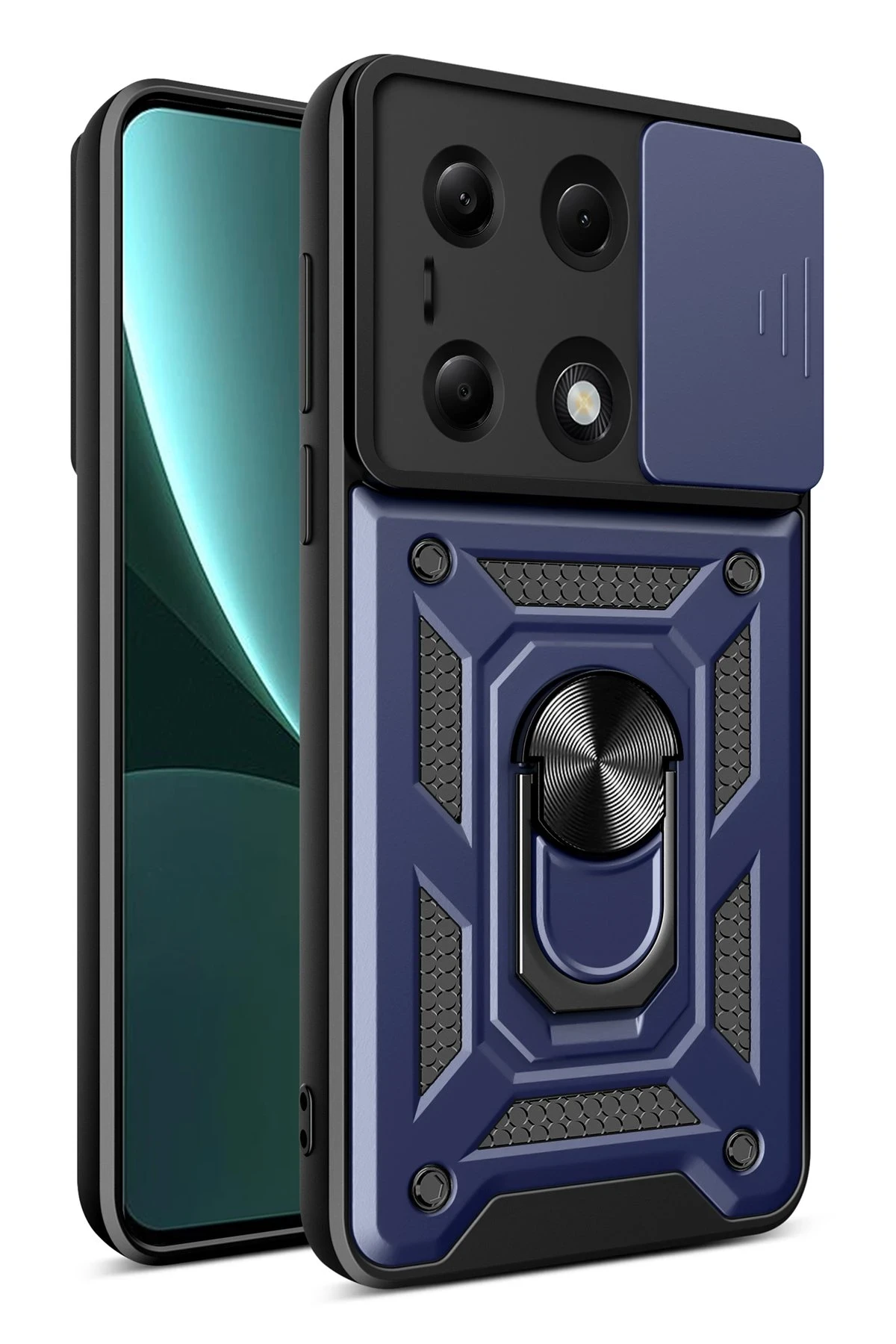 Newface Xiaomi Poco M6 Pro 4G Kılıf Pars Lens Yüzüklü Silikon - Lacivert