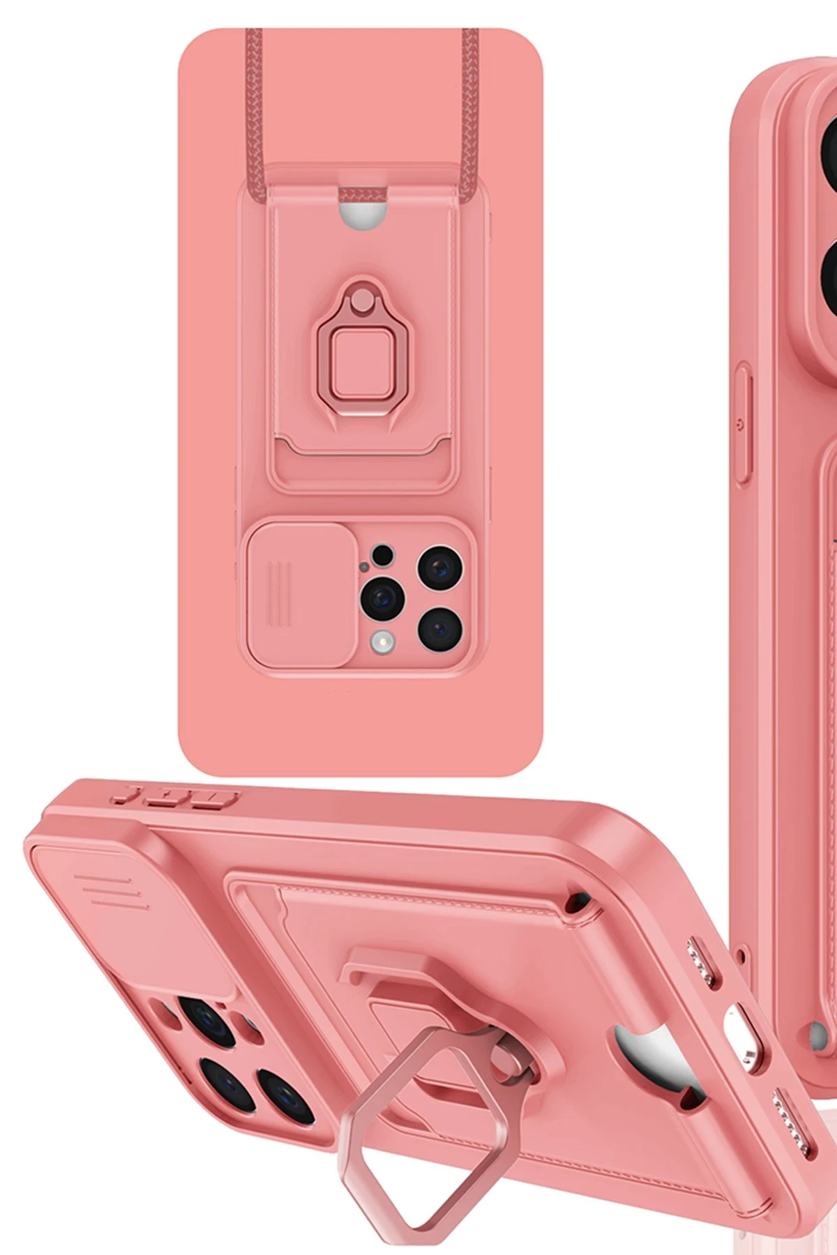 Newface iPhone 15 Pro Max Kılıf Zuma Kartvizitli Yüzüklü Silikon - Pembe