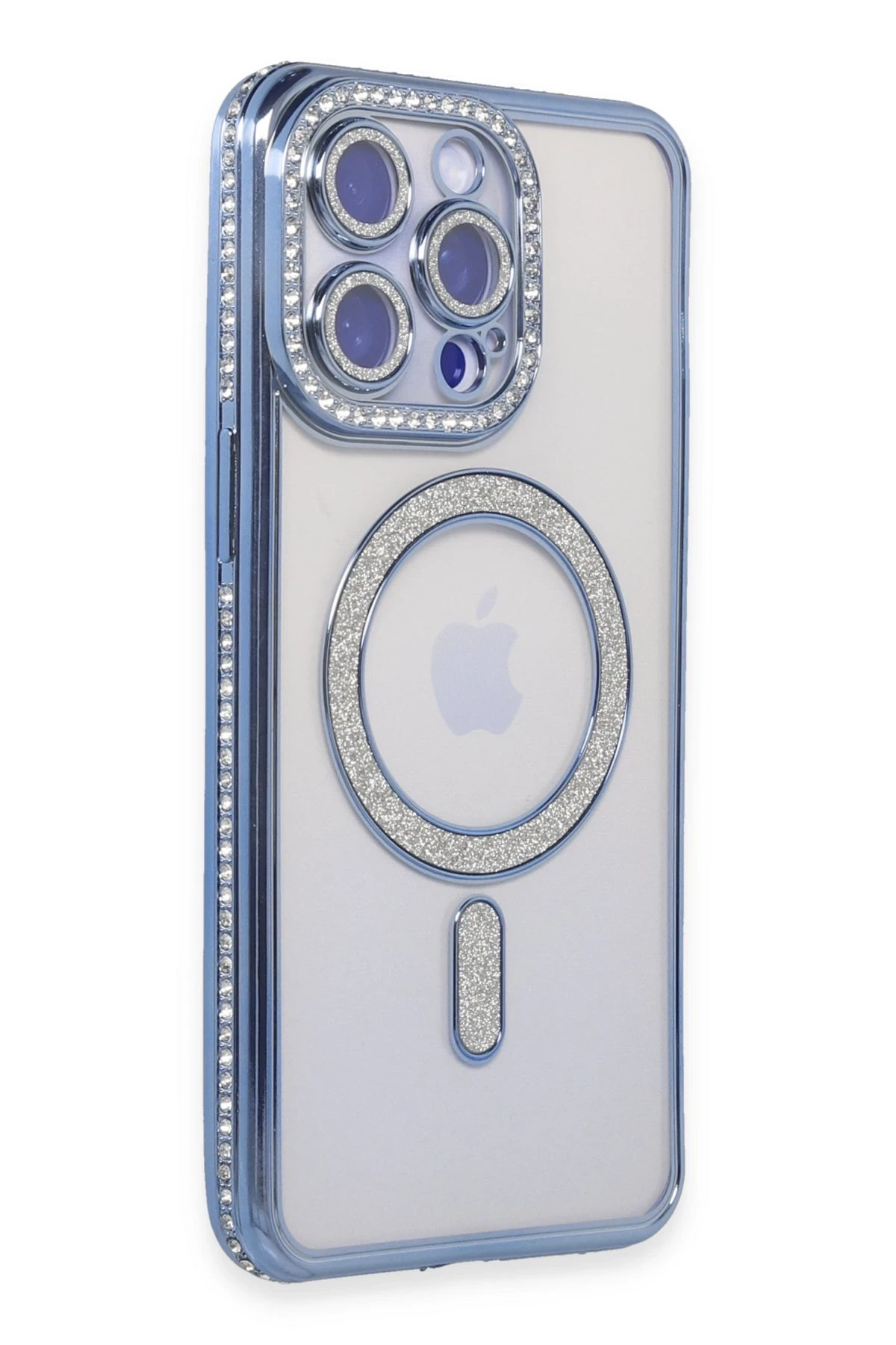 Newface iPhone 15 Pro Max Kılıf Joke Simli Magneticsafe Kılıf - Mavi