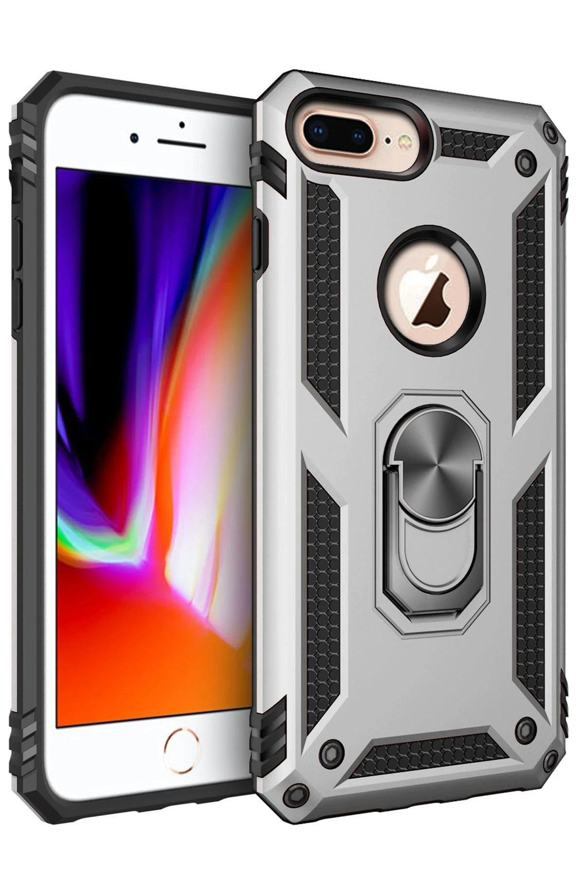Newface iPhone 7 Plus Kılıf Sofya Yüzüklü Silikon Kapak - Gümüş