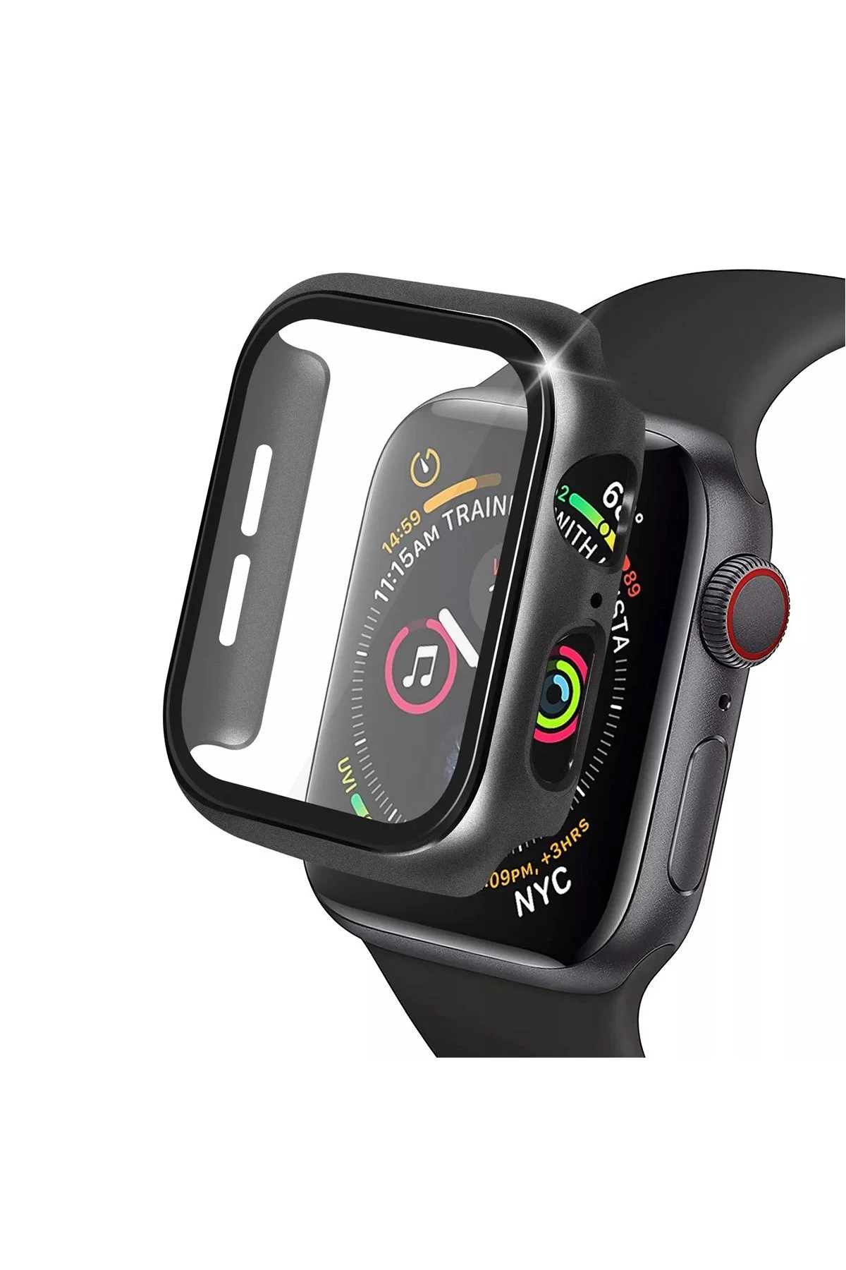 Newface Apple Watch 42mm Camlı Kasa Ekran Koruyucu - Siyah