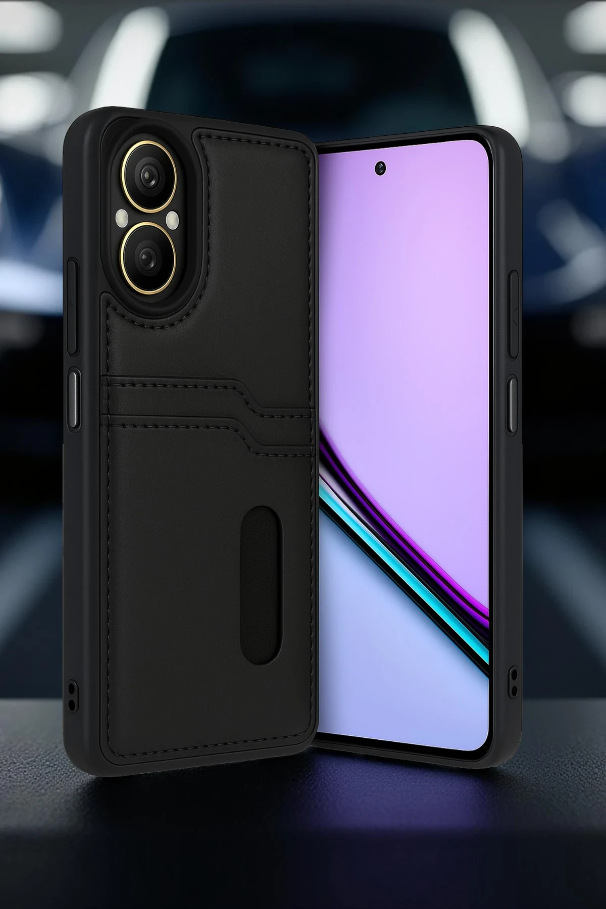 Newface Realme 12 Lite Kılıf Sara Kartvizitli Deri Kılıf - Siyah