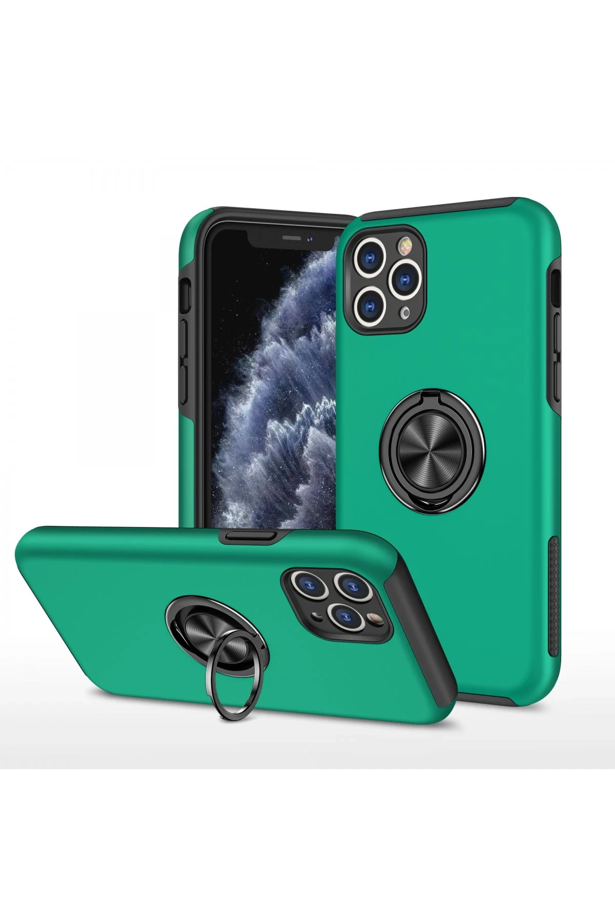 Newface iPhone 11 Pro Max Kılıf Elit Yüzüklü Kapak - Yeşil