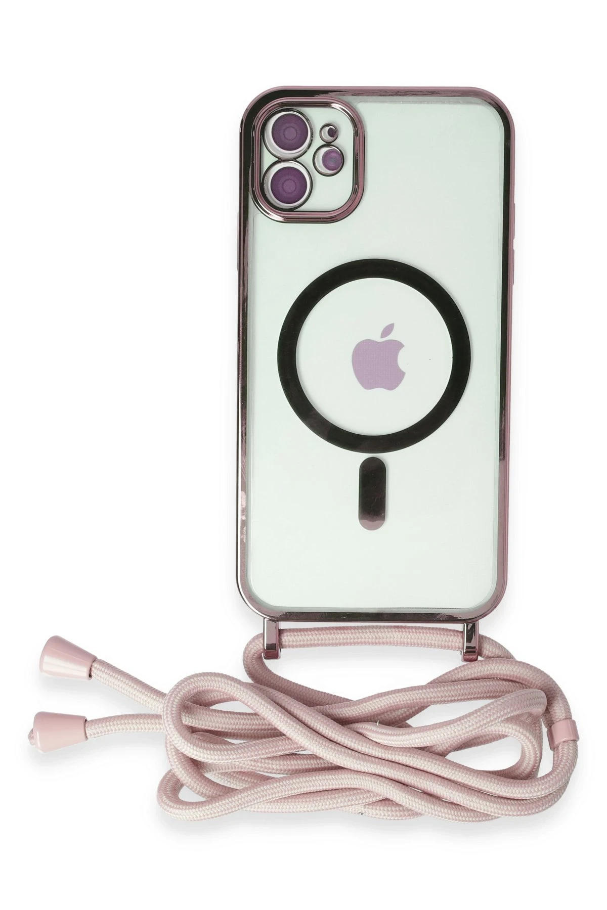 Newface iPhone 12 Kılıf Divo Lazer Askılı Magsafe Kapak - Pembe