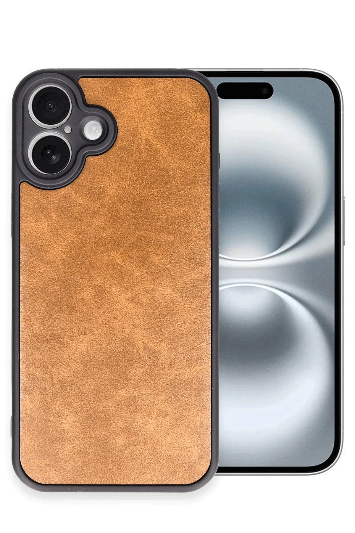 Newface iPhone 16 Plus Kılıf Aras Deri Kapak - Taba