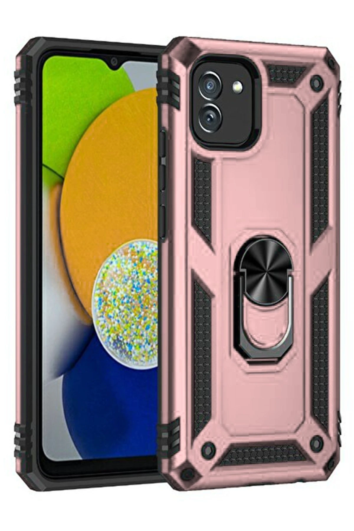 Newface Samsung Galaxy A03 Kılıf Sofya Yüzüklü Silikon Kapak - Rose